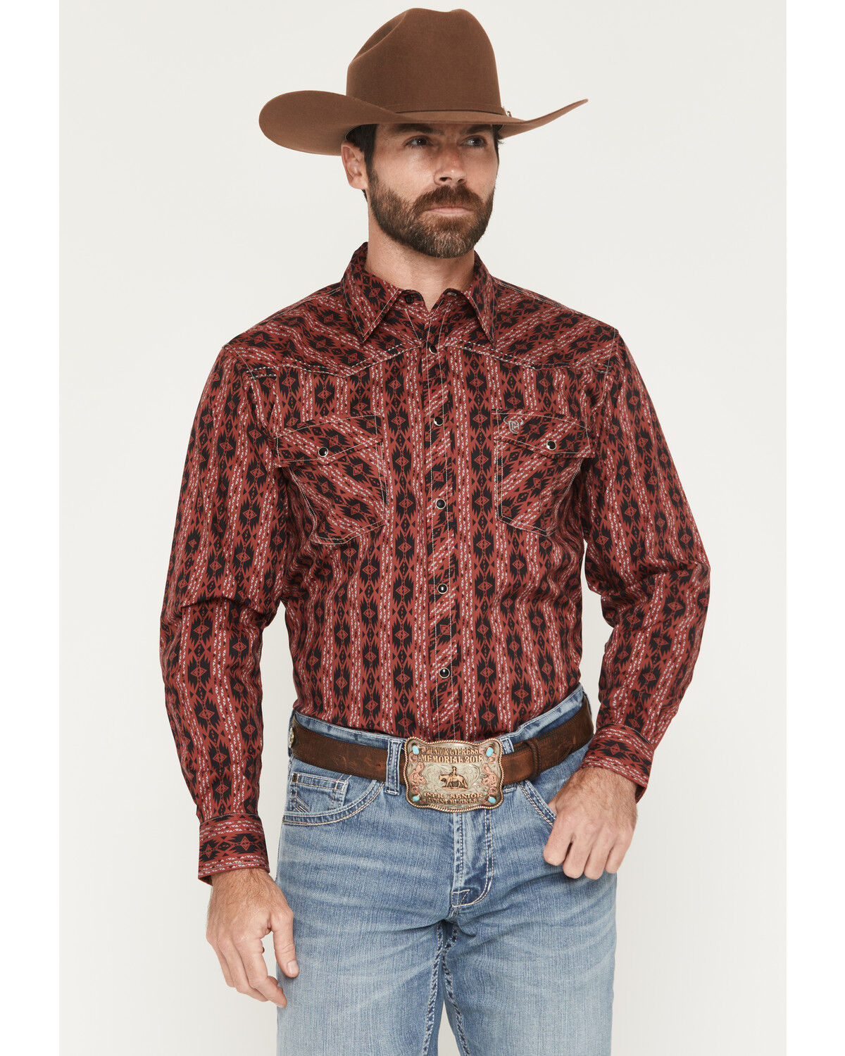 Men's Cowboy Hardware Southwestern Print Long Sleeve Snap Stretch West