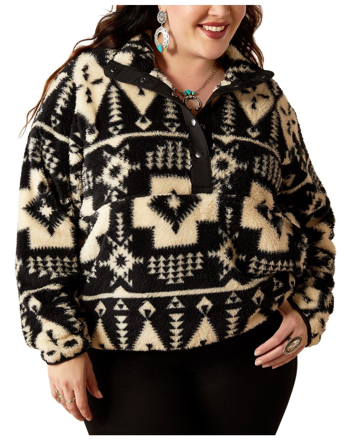 Women's Ariat Berber Southwestern Print Sherpa Pullover - Plus