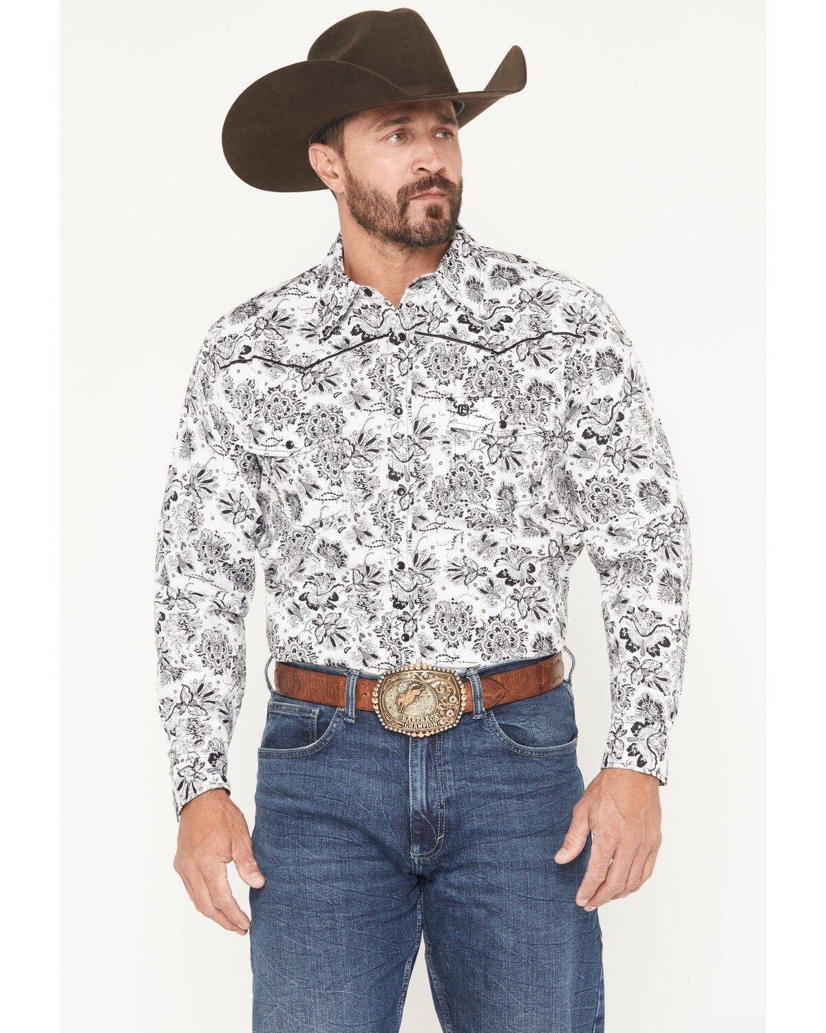 Men's Cowboy Hardware Peacock Paisley Print Long Sleeve Snap Stretch W