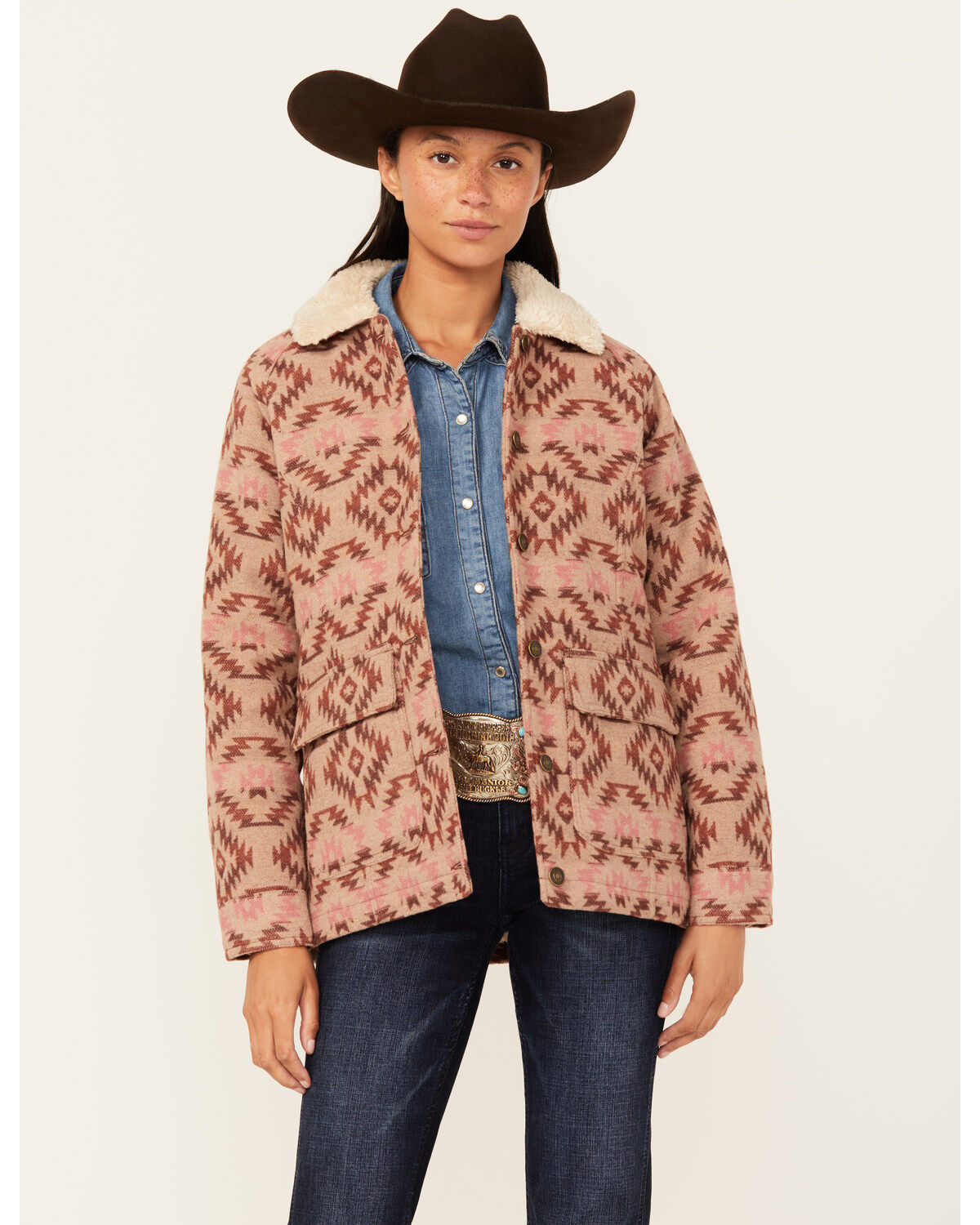 Women's Shyanne Southwestern Print Blanket Sherpa Lined Jacket