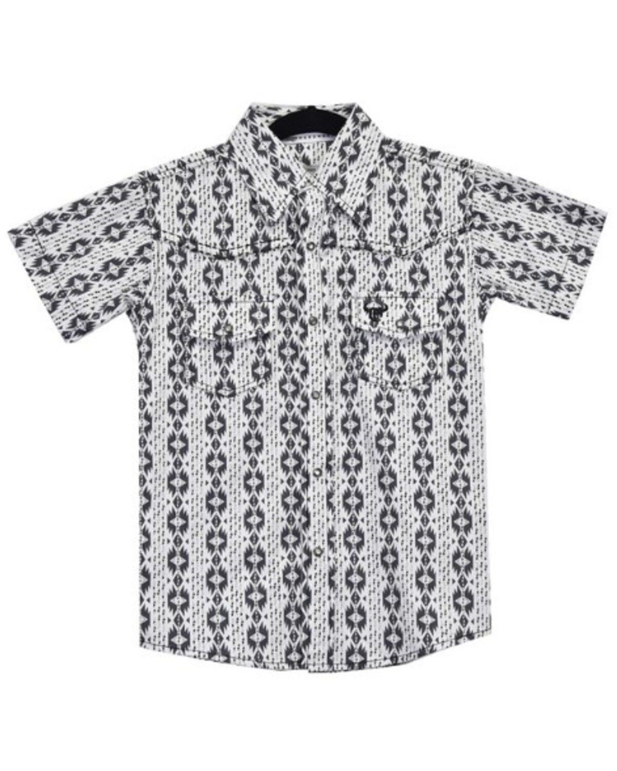 Boys' Cowboy Hardware Southwestern Print Short Sleeve Snap Western Shi