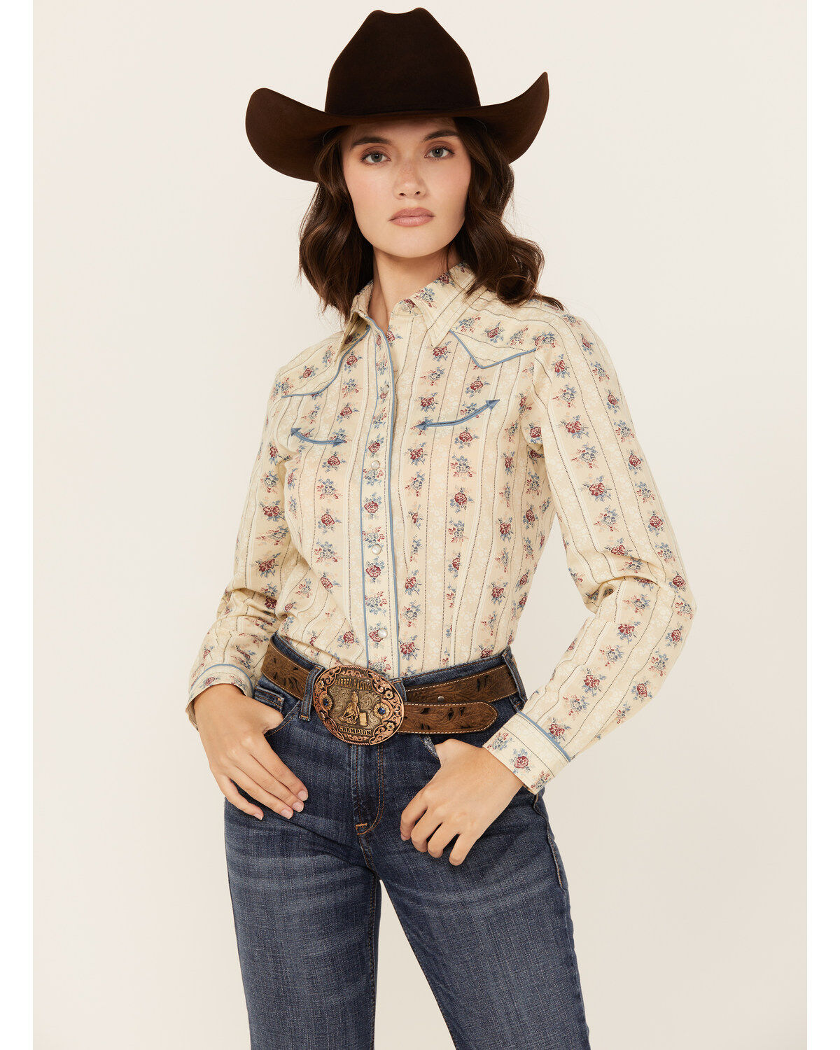 Women's Roper Floral Striped Long Sleeve Snap Western Shirt