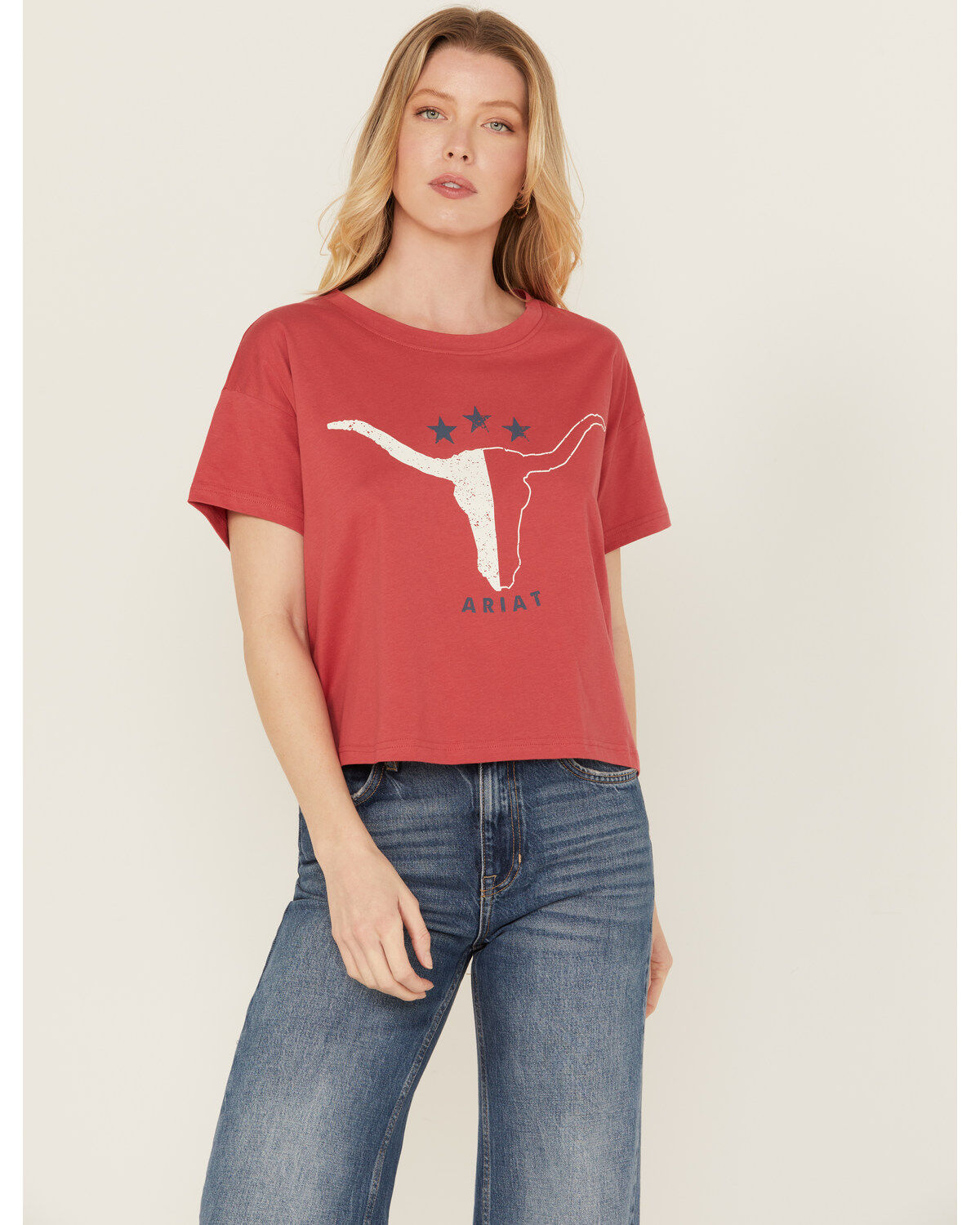 Women's Ariat Steer Lone Star Short Sleeve Cropped Graphic Tee