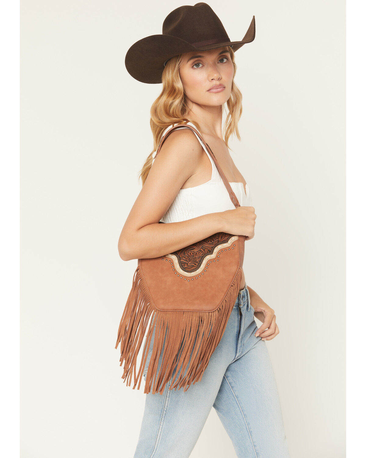 Women's Montana West Tooled Fringe Hobo Shoulder Bag