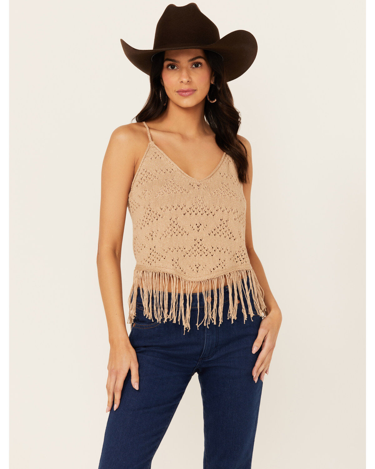 Women's Shyanne Hankie Hem Fringe Sweater Tank