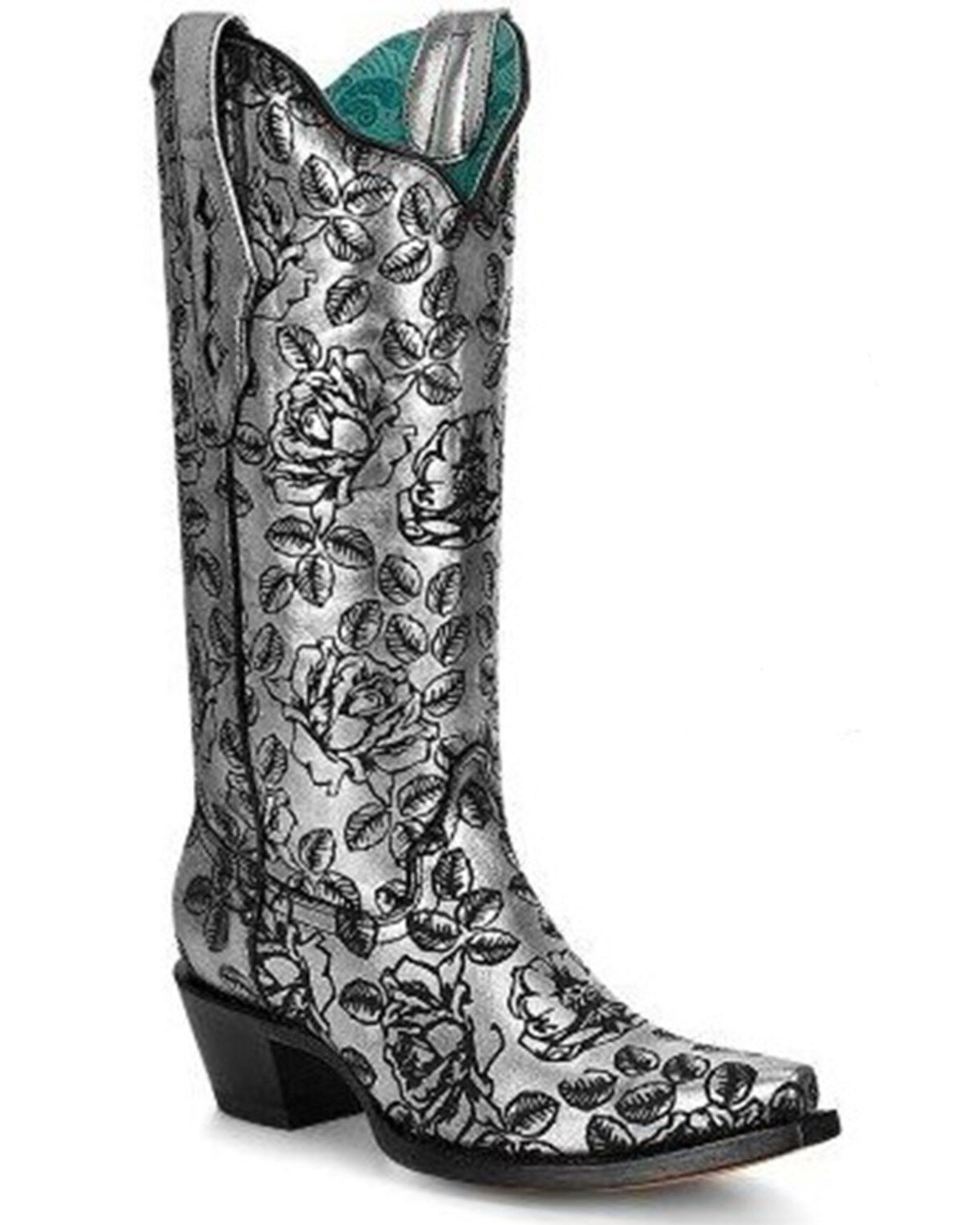 Women's Corral Floral Laser Print Western Boots - Snip Toe