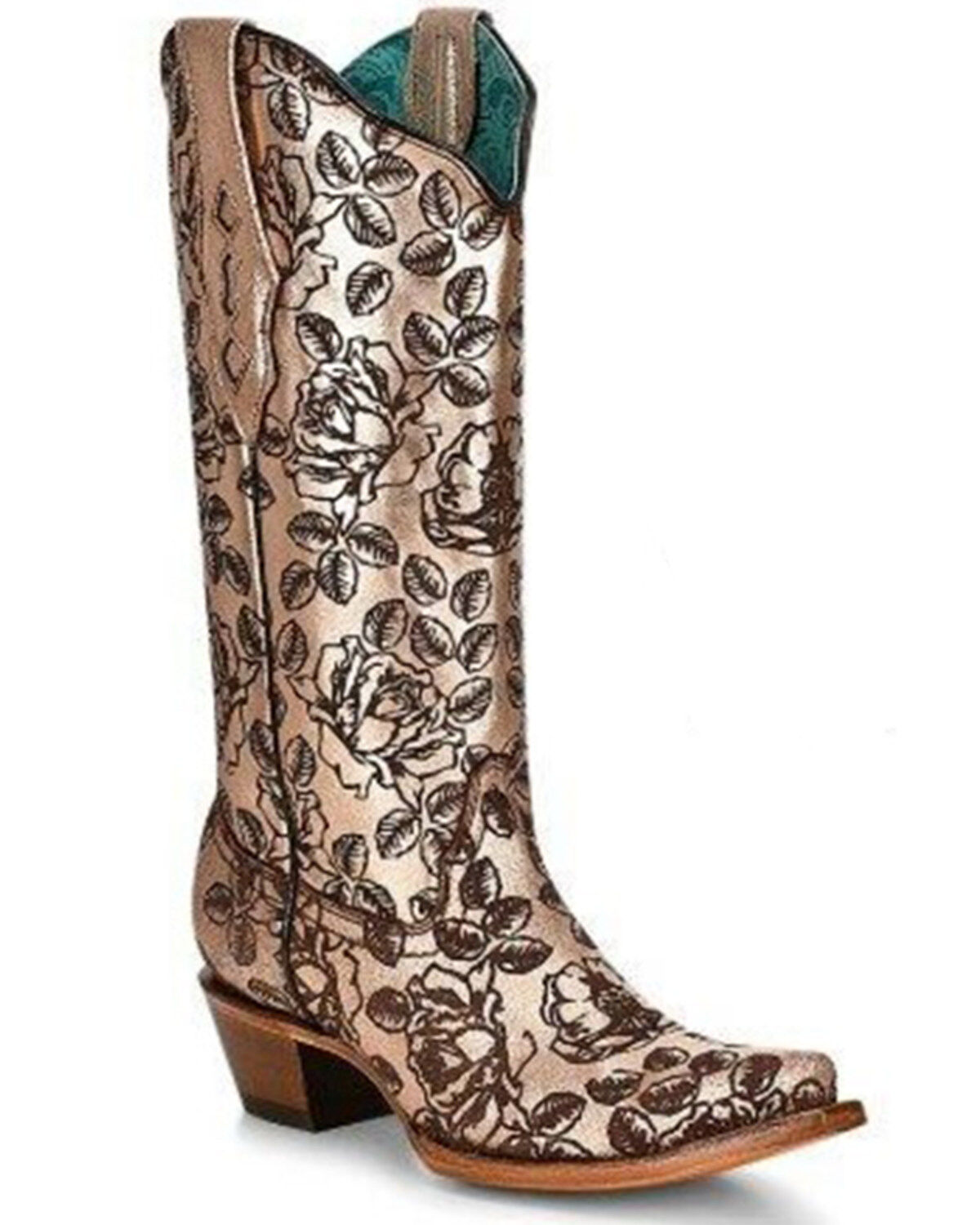 Women's Corral Laser Floral Western Boots - Snip Toe