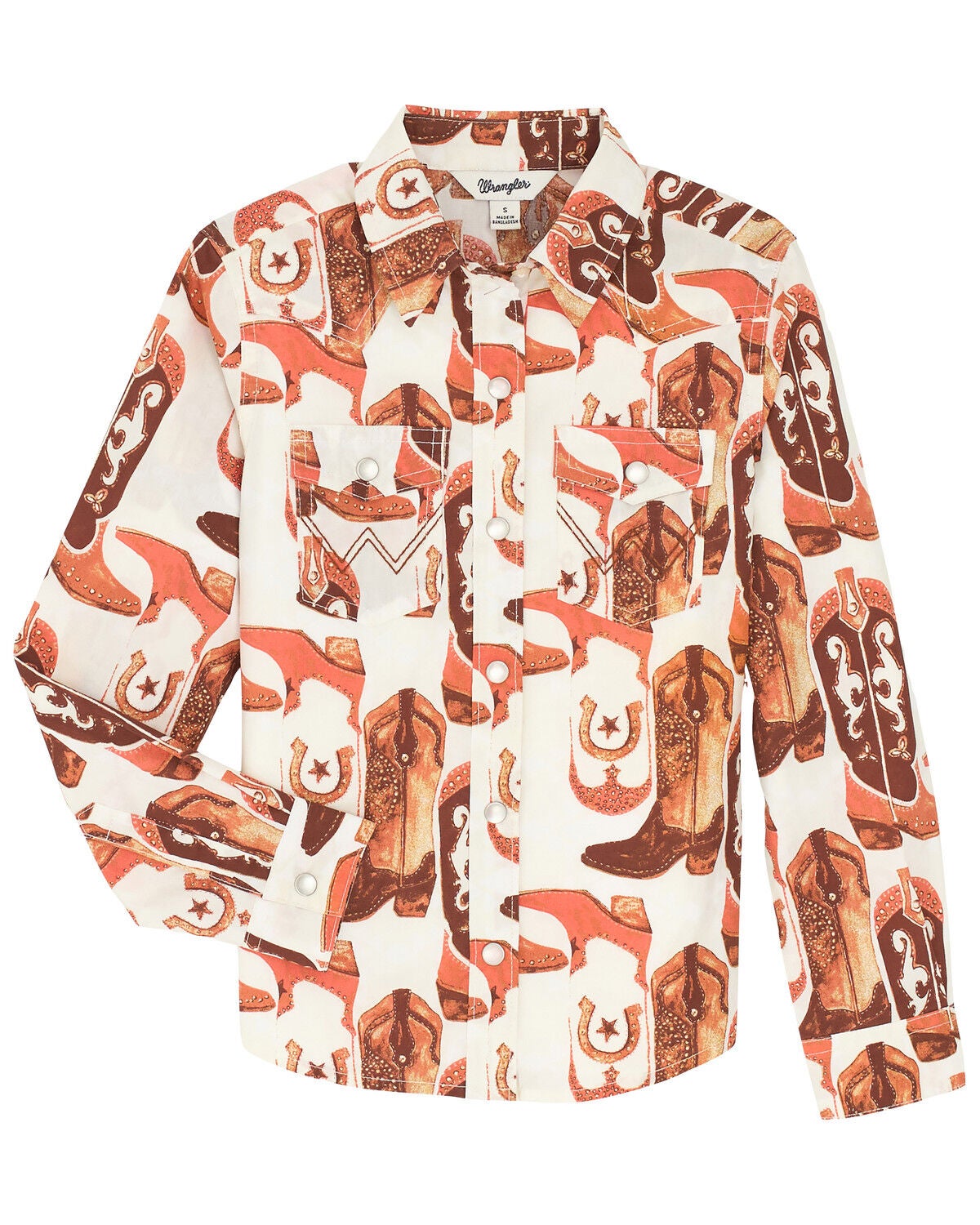 Girls' Wrangler Boot Print Long Sleeve Pearl Snap Western Shirt
