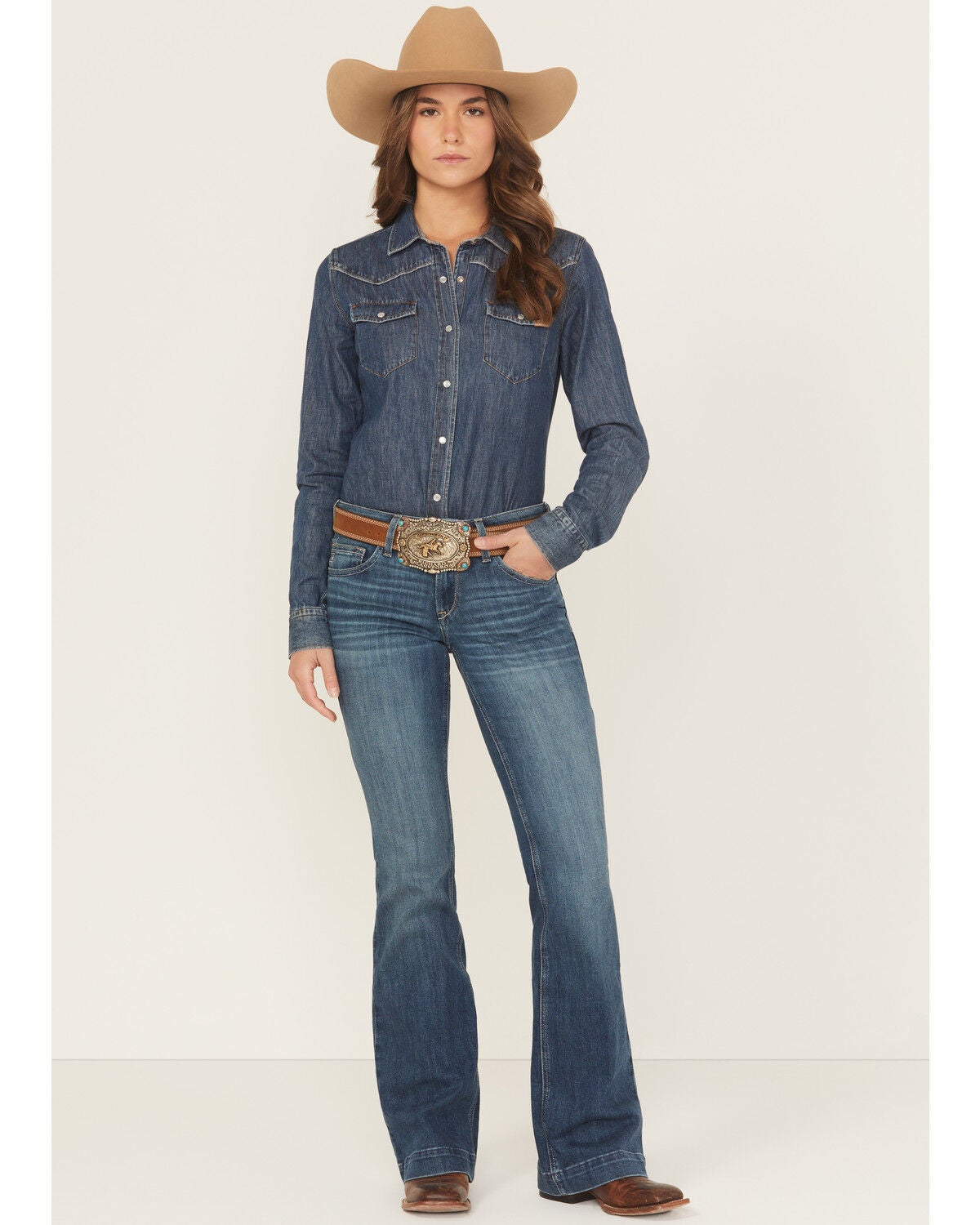 Women's Ariat Medium Wash Mid Rise Leslie Slim Trouser Stretch Denim J