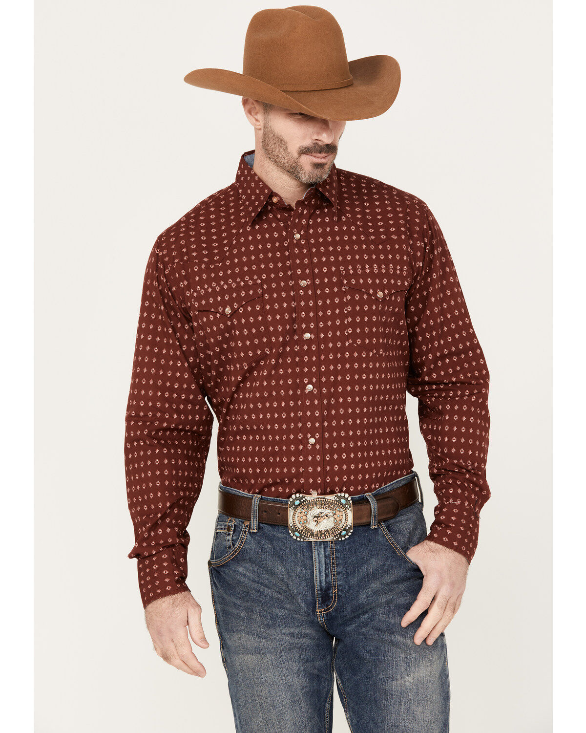 Men's Roper Geo Long Sleeve Western Pearl Snap Shirt