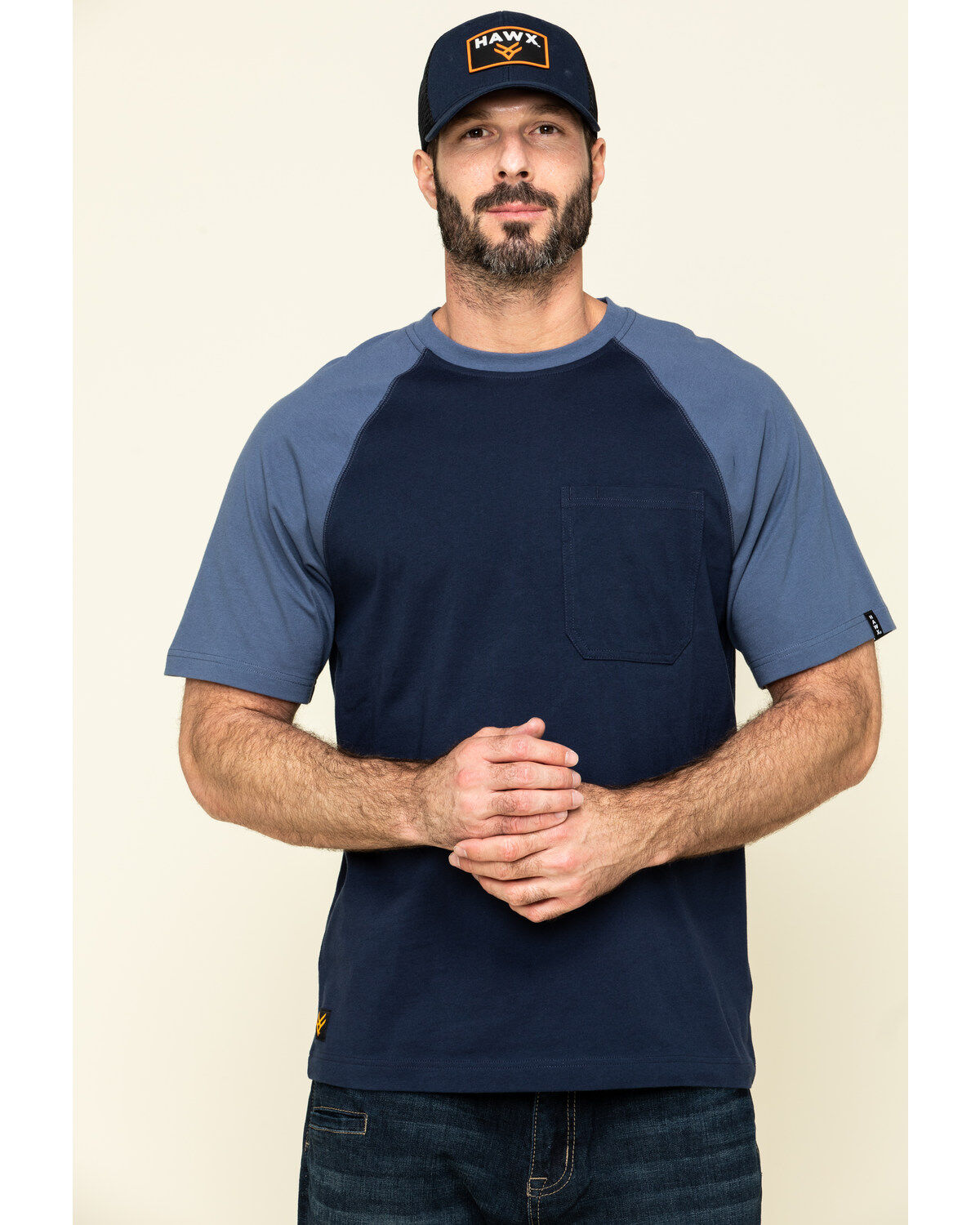 Men's Hawx Navy Midland Short Sleeve Baseball Work T-Shirt
