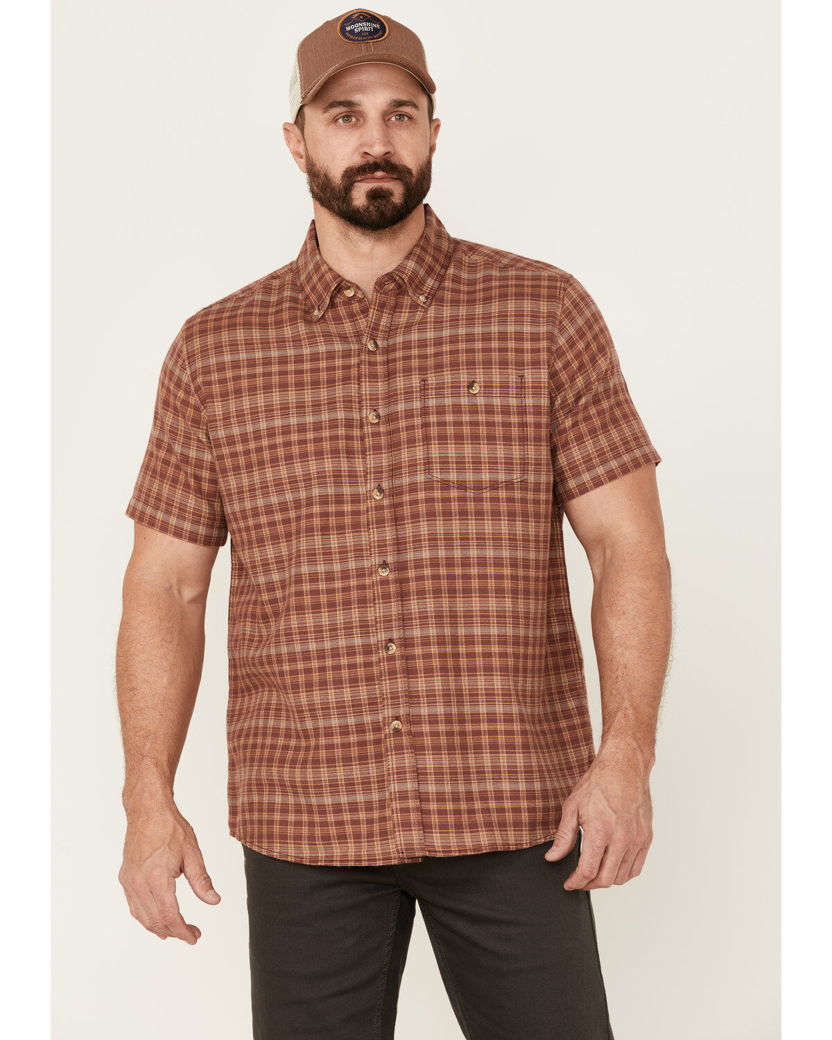Men's North River Cozy Cotton Small Plaid Short Sleeve Button-Down Wes