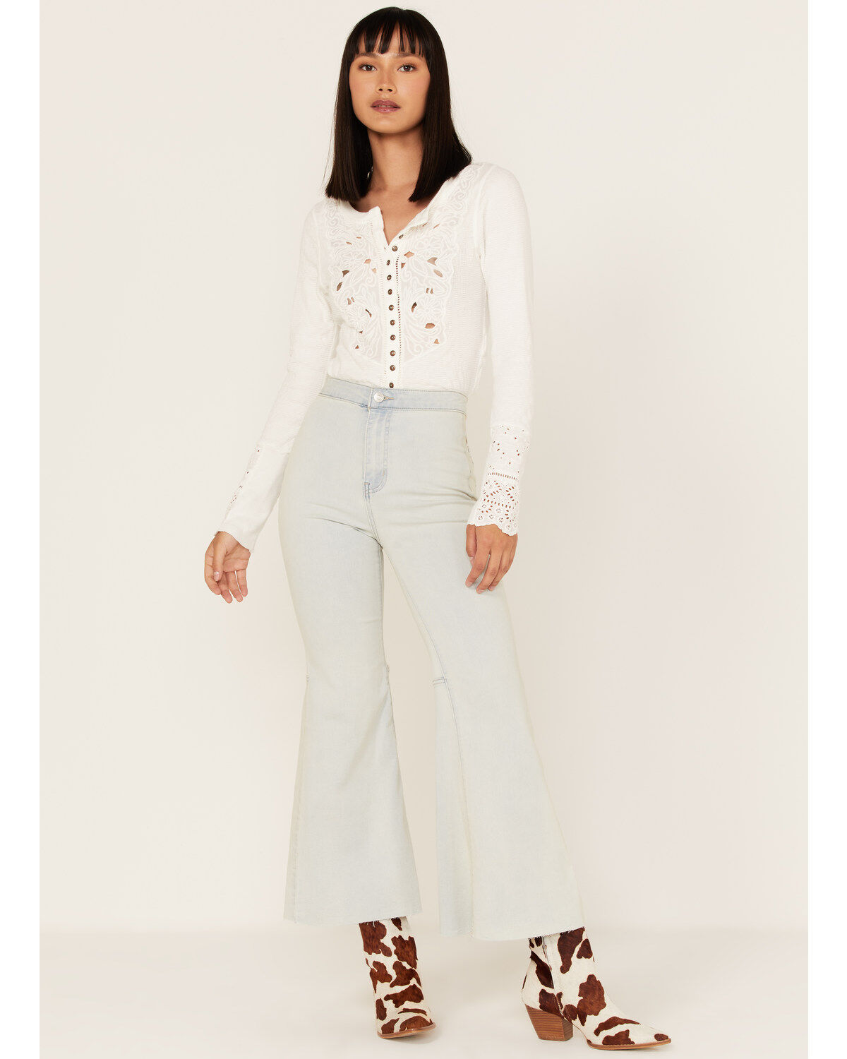 Women's Free People Light Wash High Rise Youthquake Cropped Flare Jean