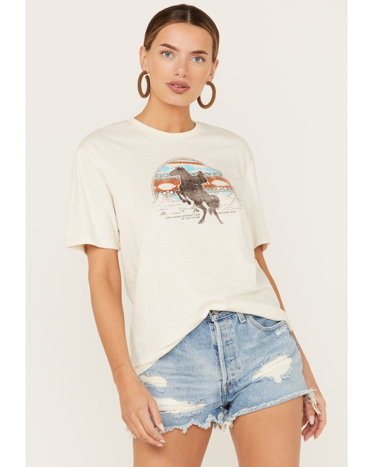 Women's Kerusso Laughs Without Fear Bronco Short Sleeve Graphic Tee