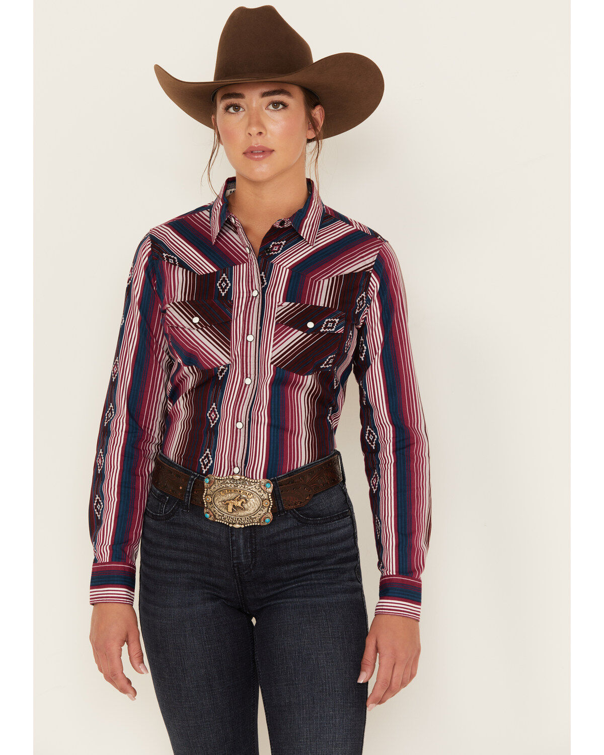 Women's RANK 45 Southwestern Stripe Print Heritage Snap Stretch Weste