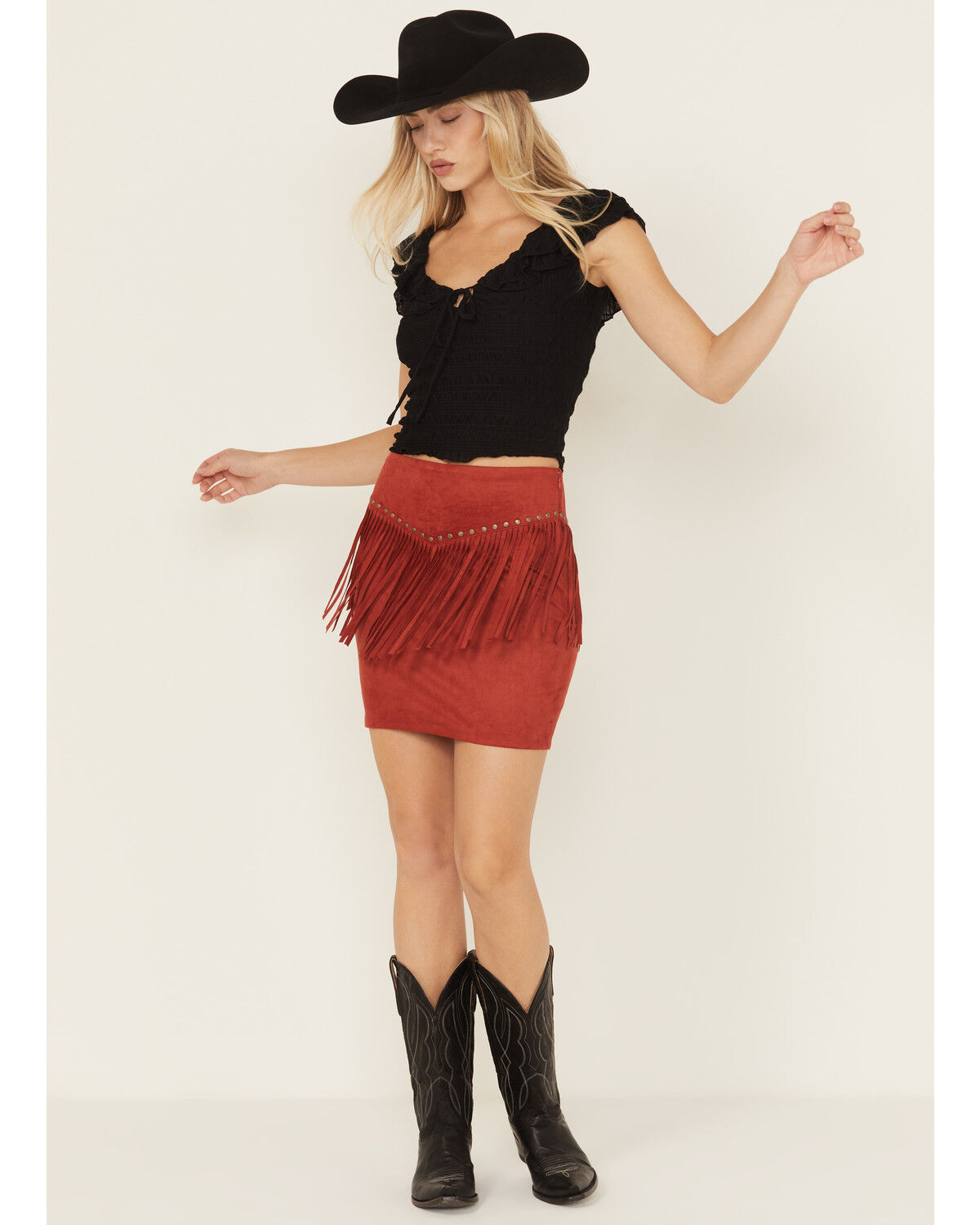 Women's Idyllwind Wylie Studded Fringe Faux Suede Mini Skirt