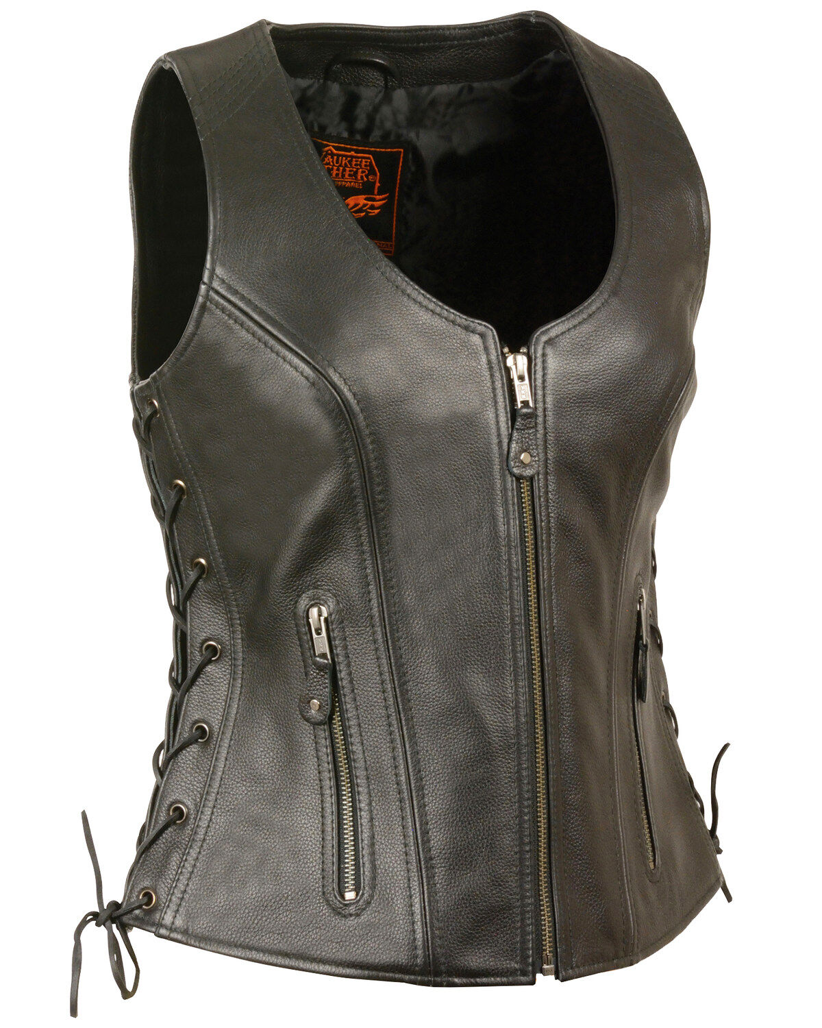 Women's Milwaukee Leather Open Neck Side Lace Zipper Front Vest - 3X