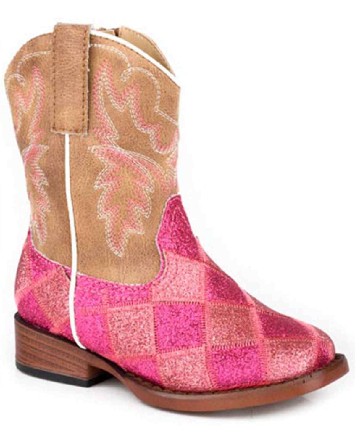 Girls' Roper Toddler Glitter Blocks Western Boots - Broad Square Toe