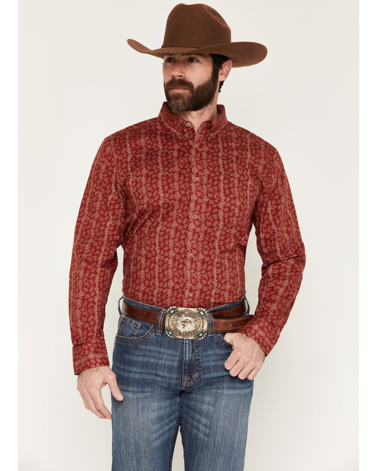Men's Cody James Ol Hickory Floral Stripe Print Long Sleeve Button-Dow