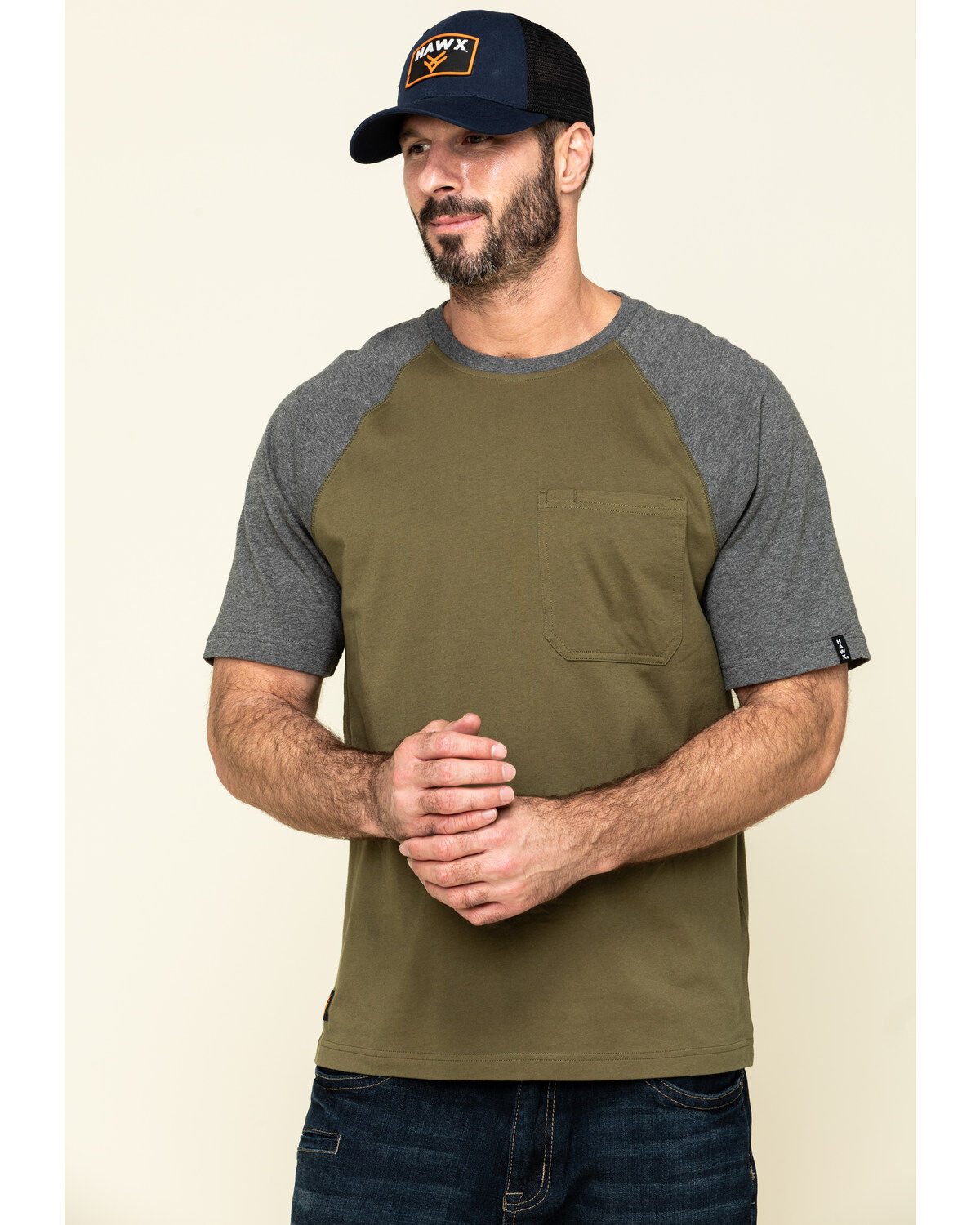 Men's Hawx Olive Midland Short Sleeve Baseball Work T-Shirt