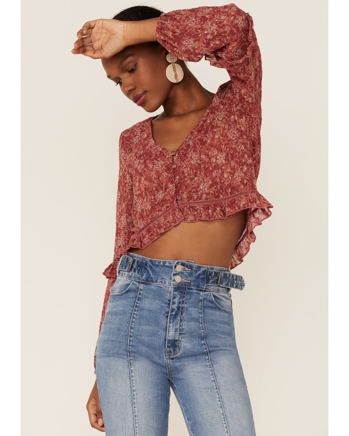 Women's En Crème Floral Ruffle Hem Blouse