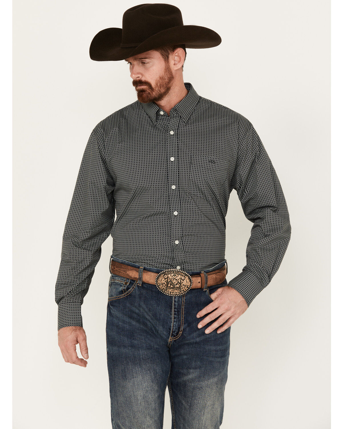Men's Resistol Troy Geo Print Long Sleeve Button-Down Western Shirt