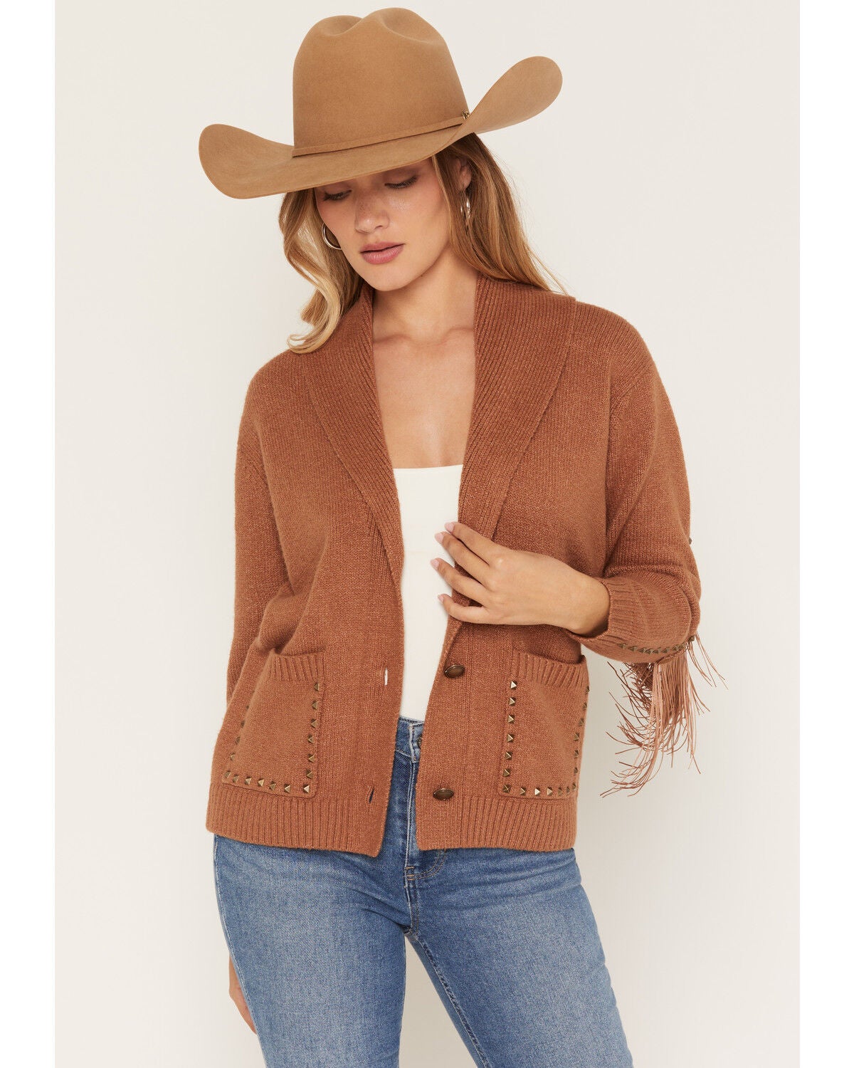 Women's Idyllwind Hicks Studded Fringe Button-Down Midi Cardigan