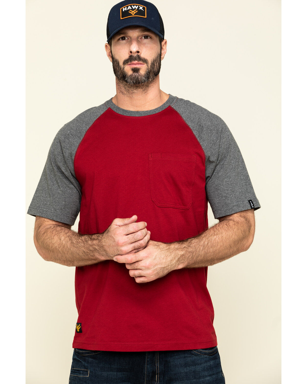 Men's Hawx Red Midland Short Sleeve Baseball Work T-Shirt