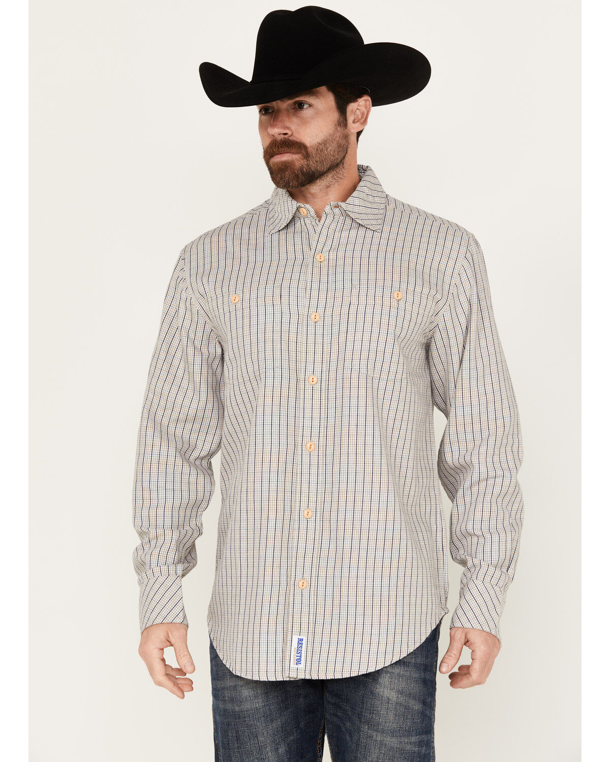 Men's Resistol Graves Checkered Print Long Sleeve Button-Down Western