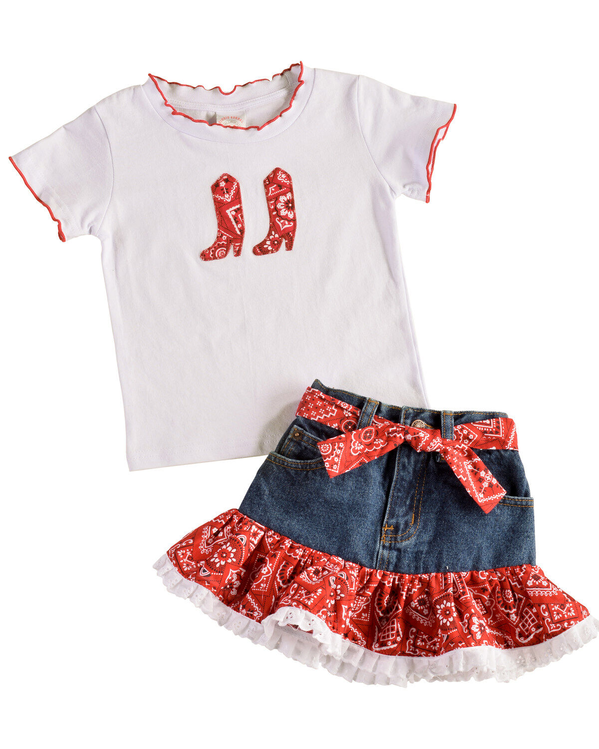 Girls' Kiddie Korral Toddler Cowgirl Boots Bandana Skirt Set - 2-6