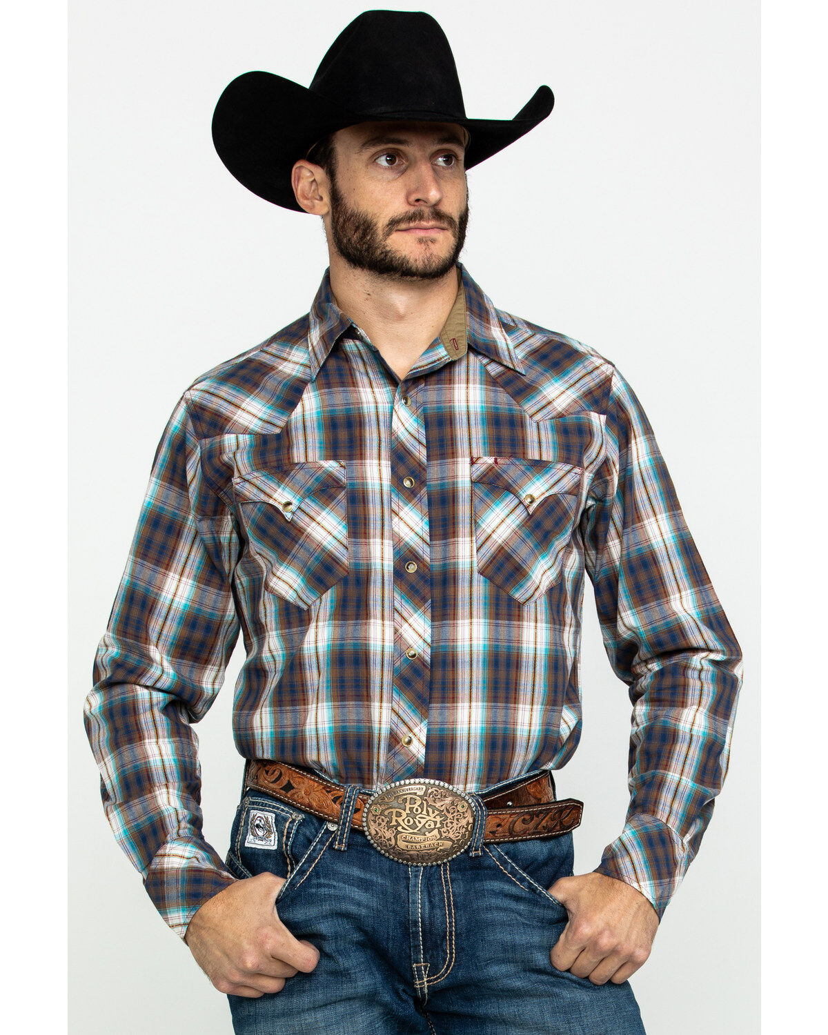 Men's Roper West Made Desert Dobby Plaid Long Sleeve Western Shirt