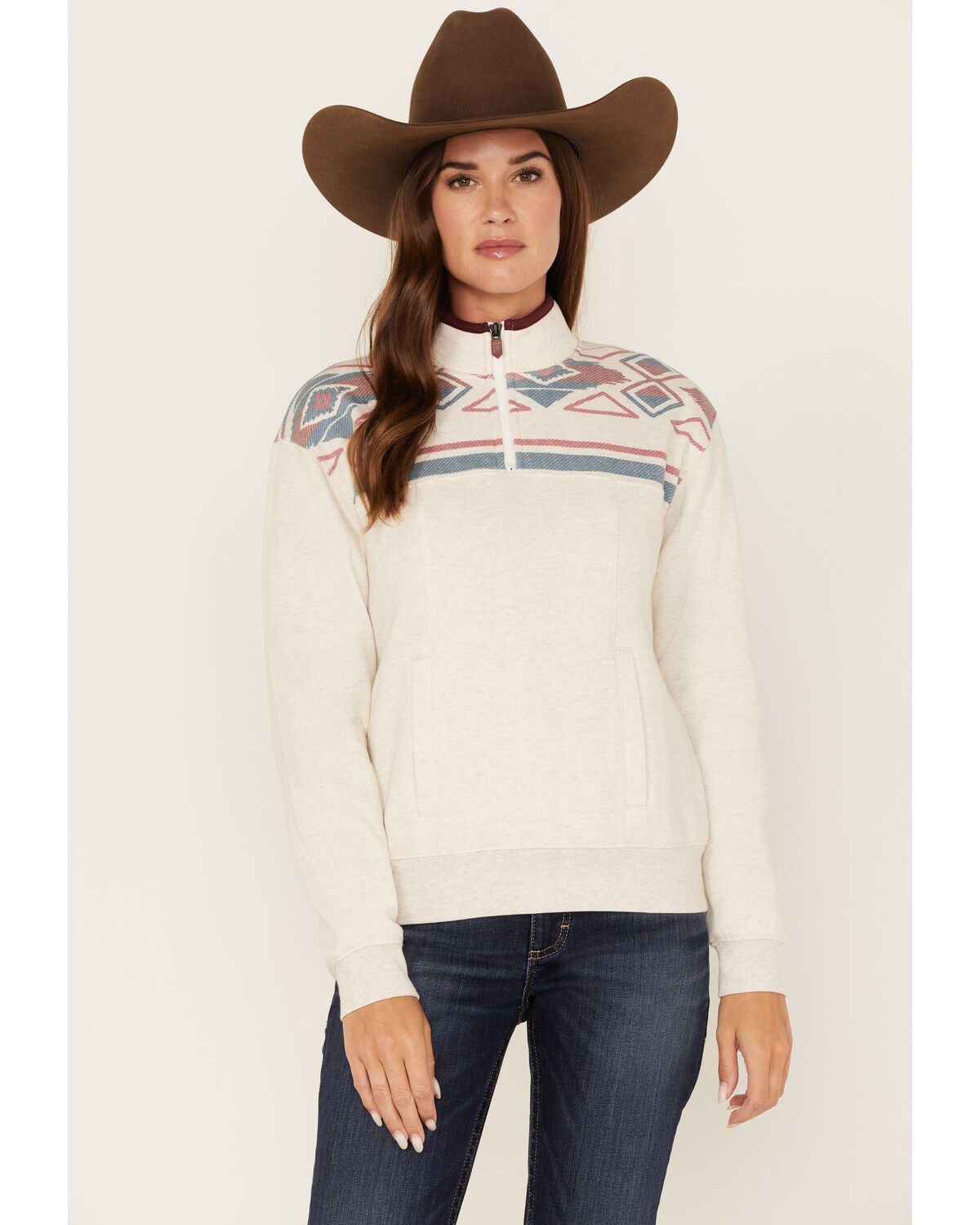 Women's RANK 45 1/4 Zip Southwestern Print Contrast Pullover