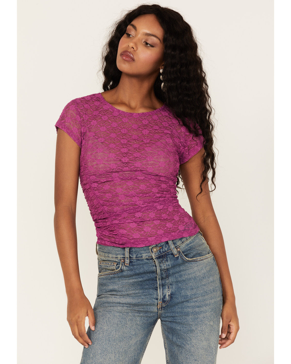 Women's Free People Keep It Simple Lace Short Sleeve Top