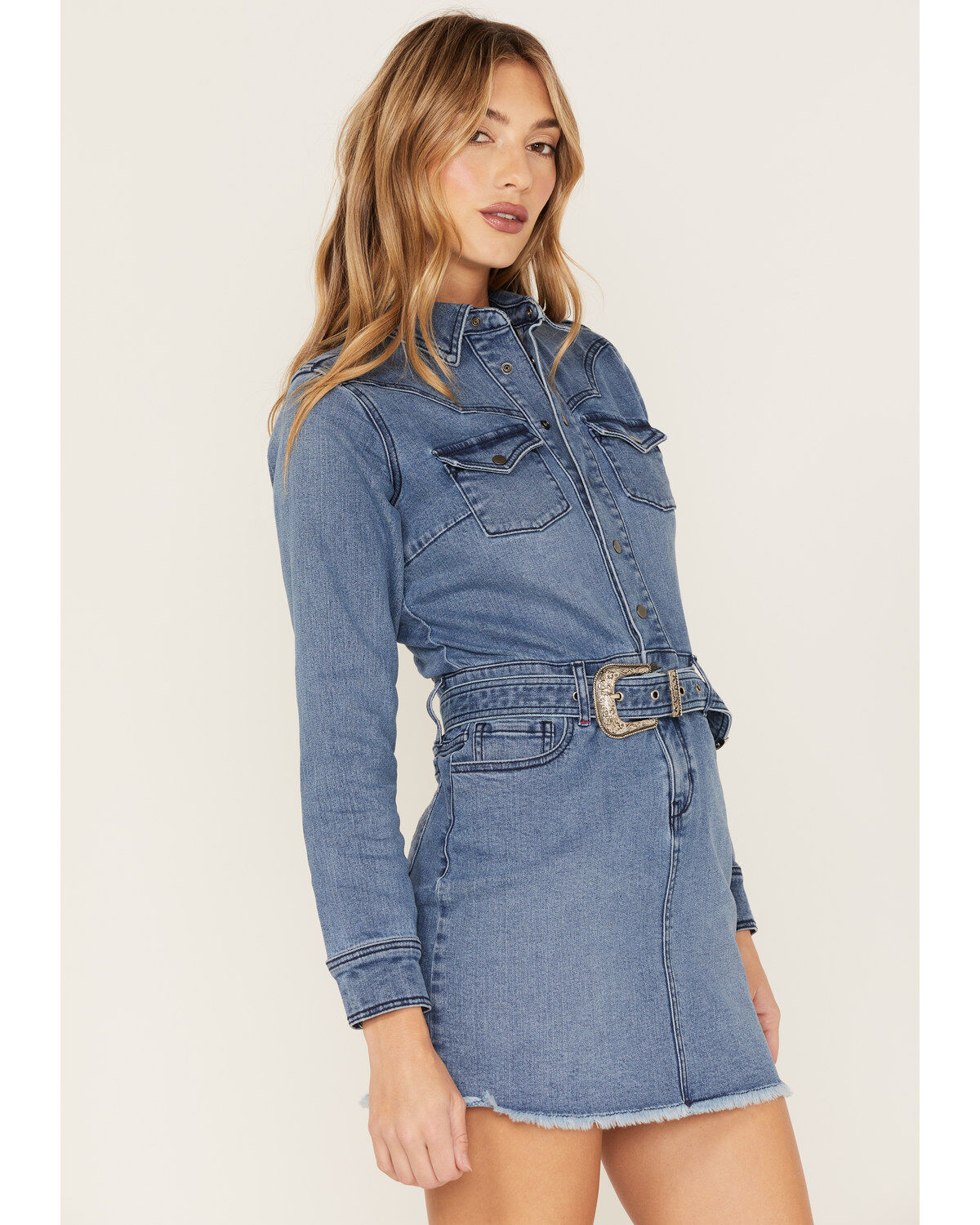 Women's Idyllwind Delaney Medium Wash Belted Western Denim Mini Dress