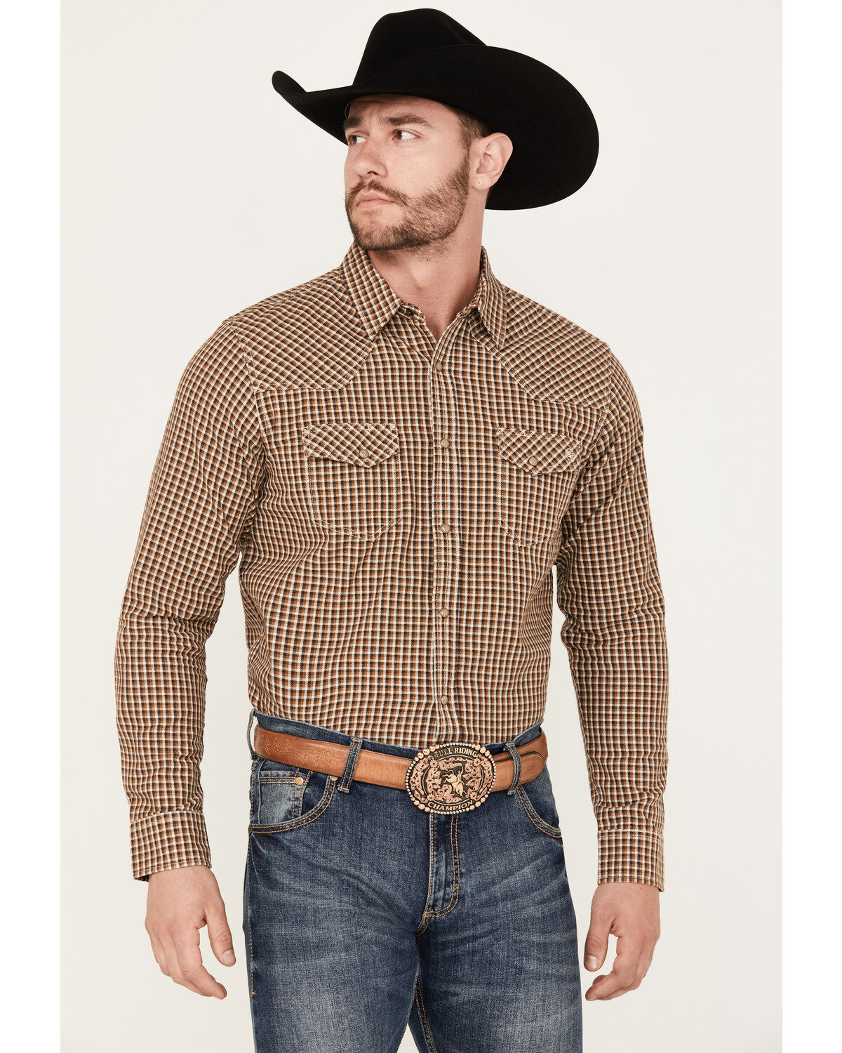 Men's Blue Ranchwear Dickens Plaid Print Long Sleeve Snap Shirt