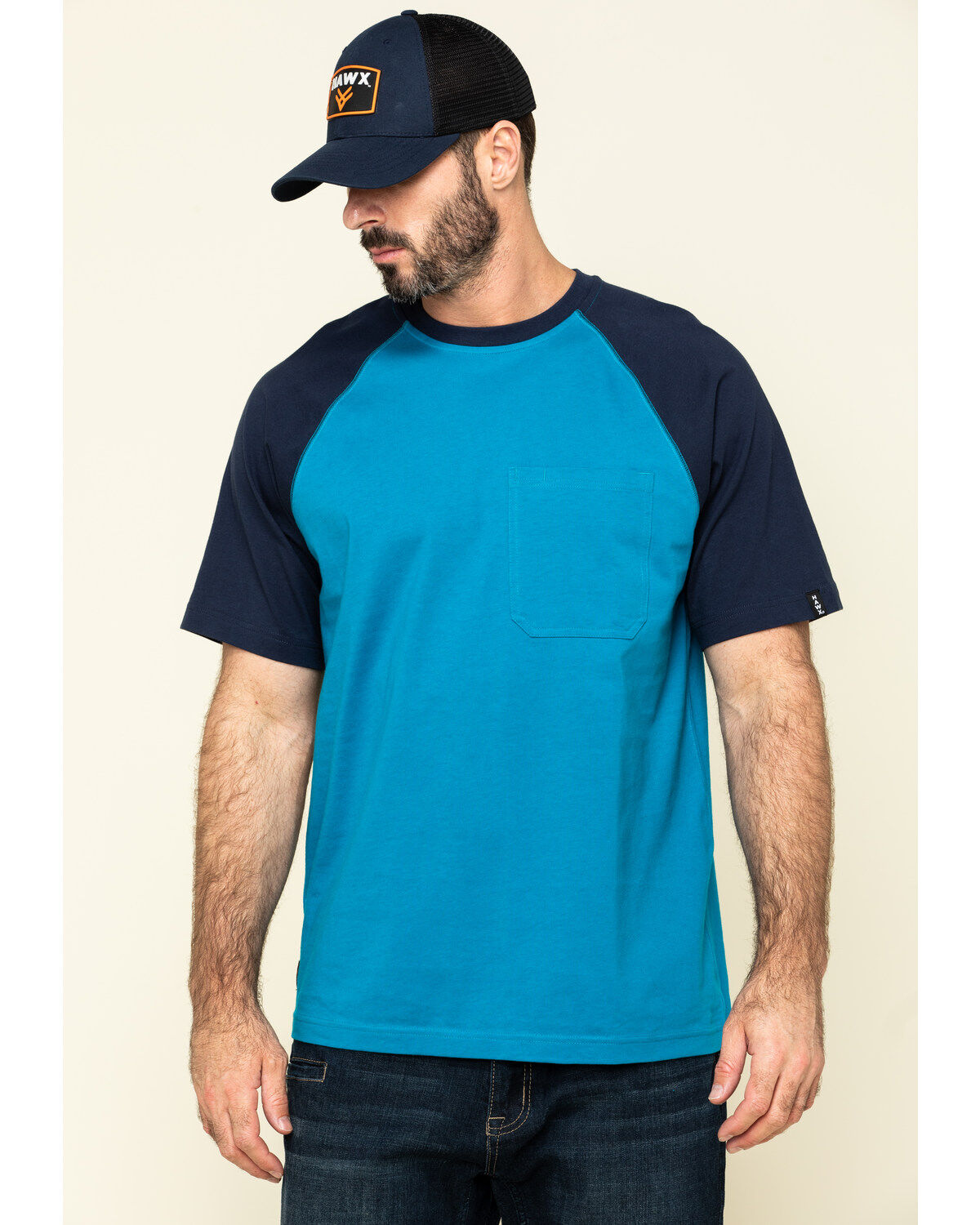 Men's Hawx Teal Midland Short Sleeve Baseball Work T-Shirt