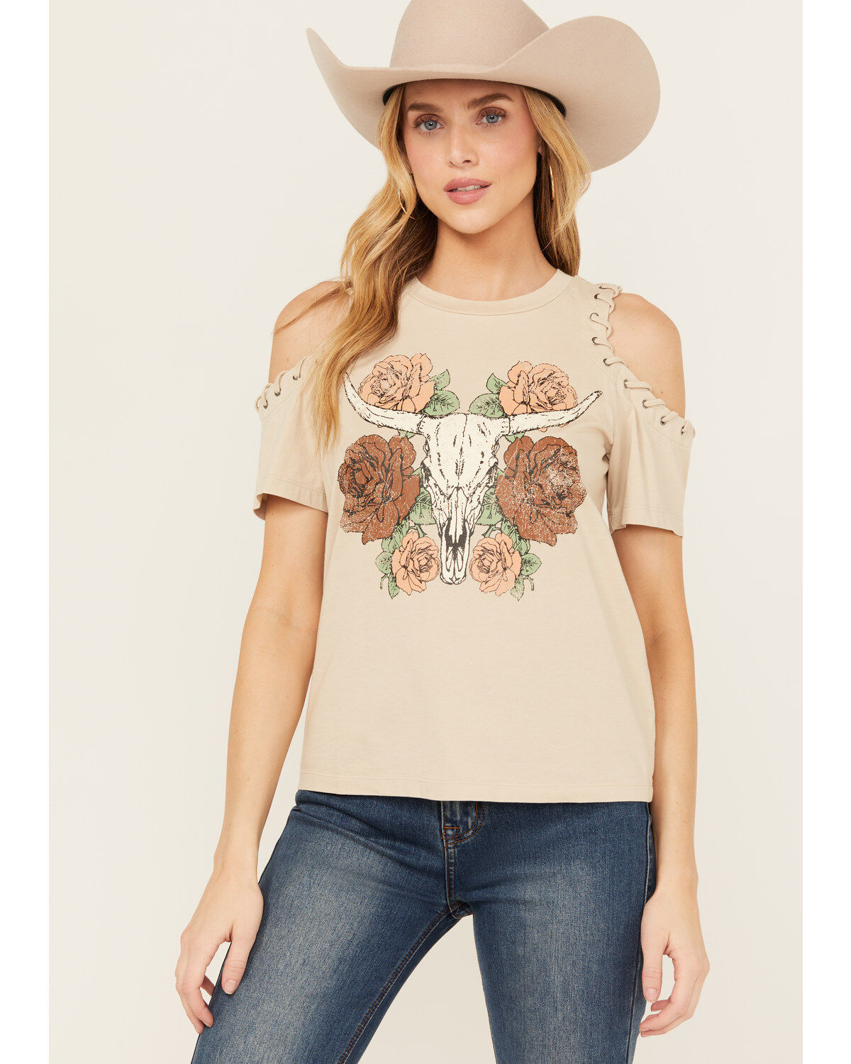 Women's Shyanne Cold Shoulder Steerhead Graphic Tee