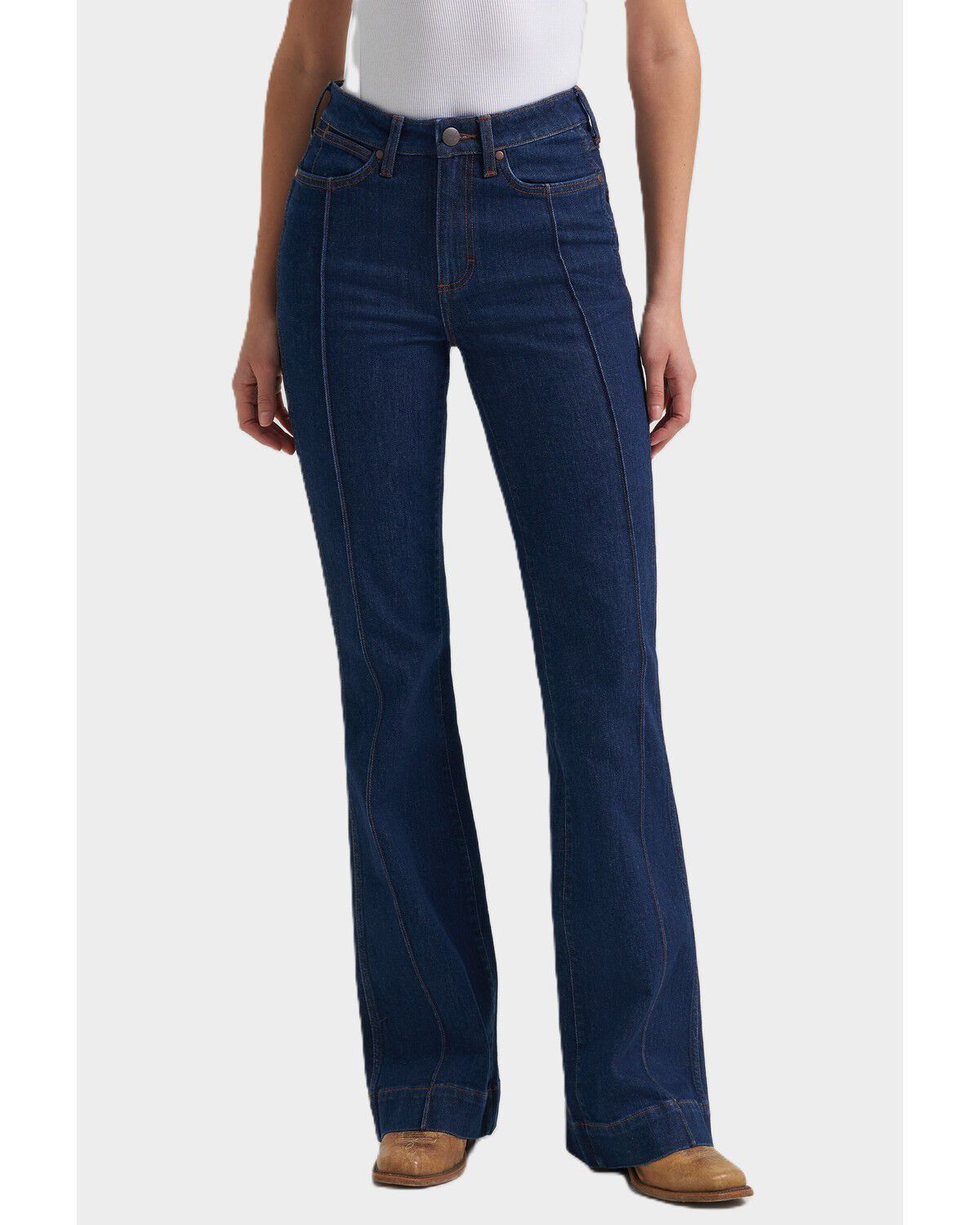 Women's Wrangler Retro Dark Wash Bailey High Rise Pintuck Trouser Stre