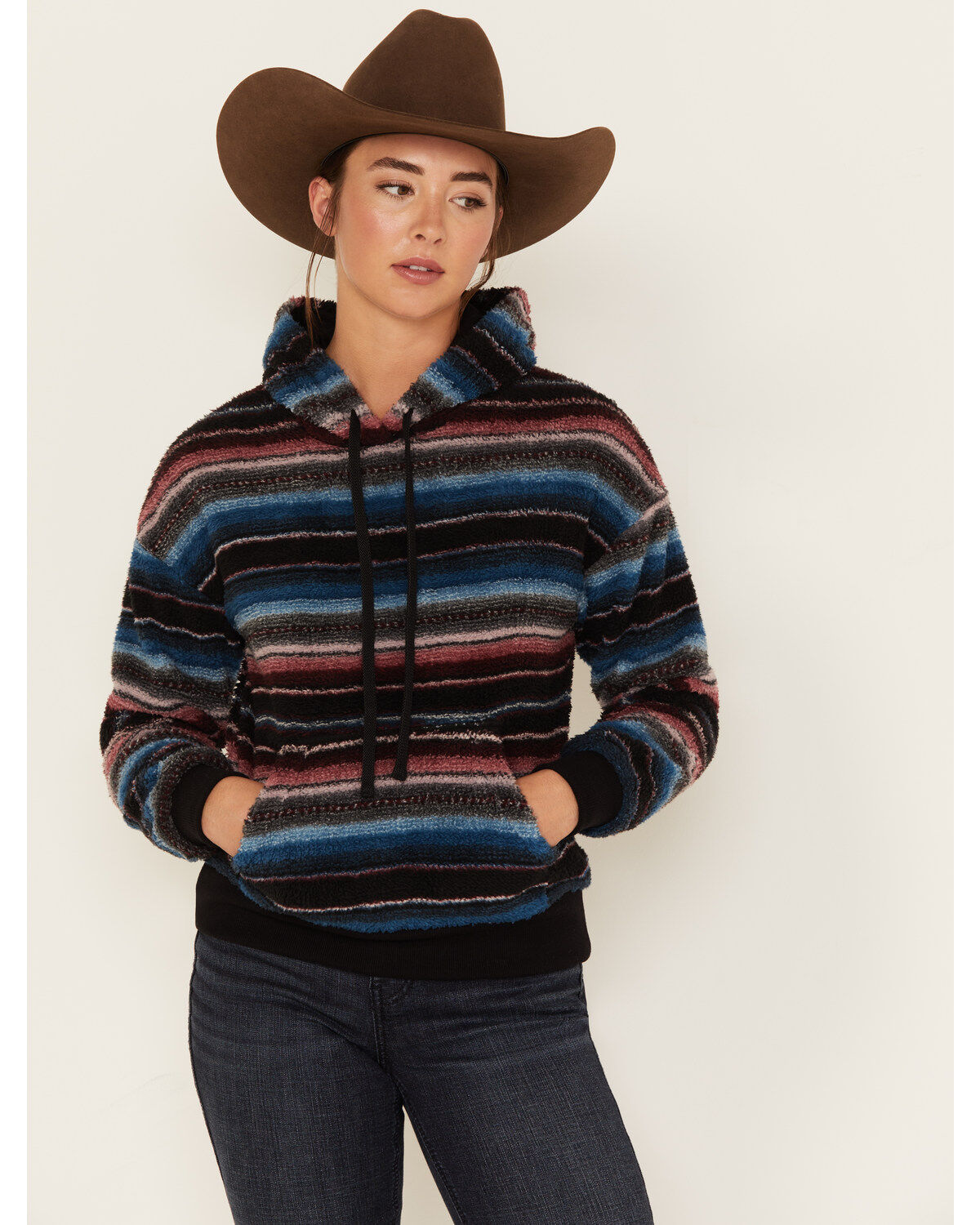 Women's RANK 45 Serape Stripe Plush Fleece Hoodie