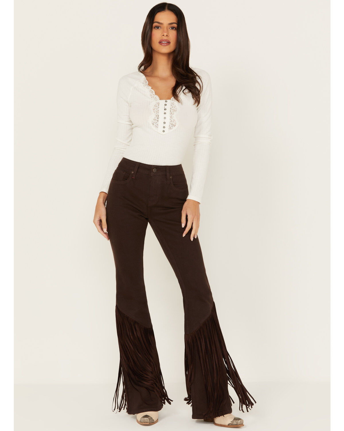 Women's Idyllwind Coffee Bean Mid Rise Rebel Fringe Bootcut Jeans