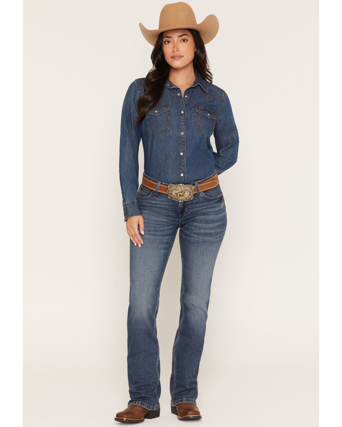 Women's Wrangler Medium Wash Mid Rise Mae Bootcut Stretch Denim Jeans