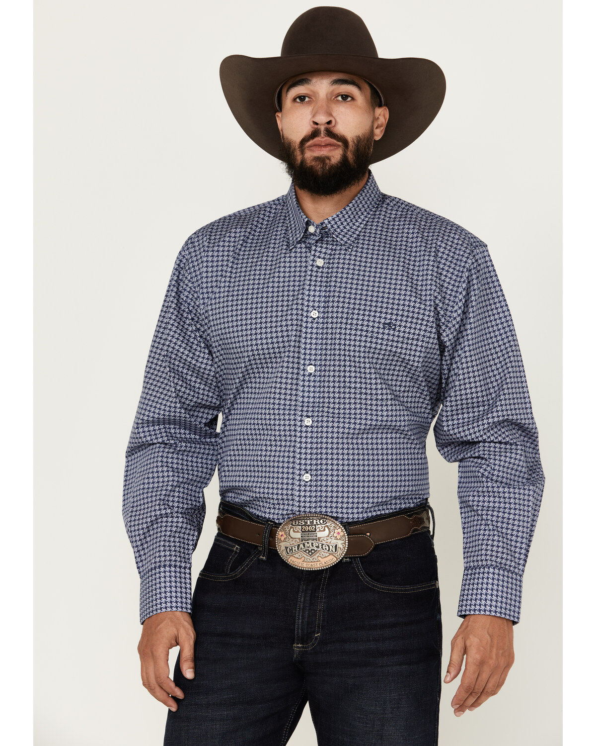 Men's Resistol Henry Houndstooth Print Long Sleeve Button Down Western