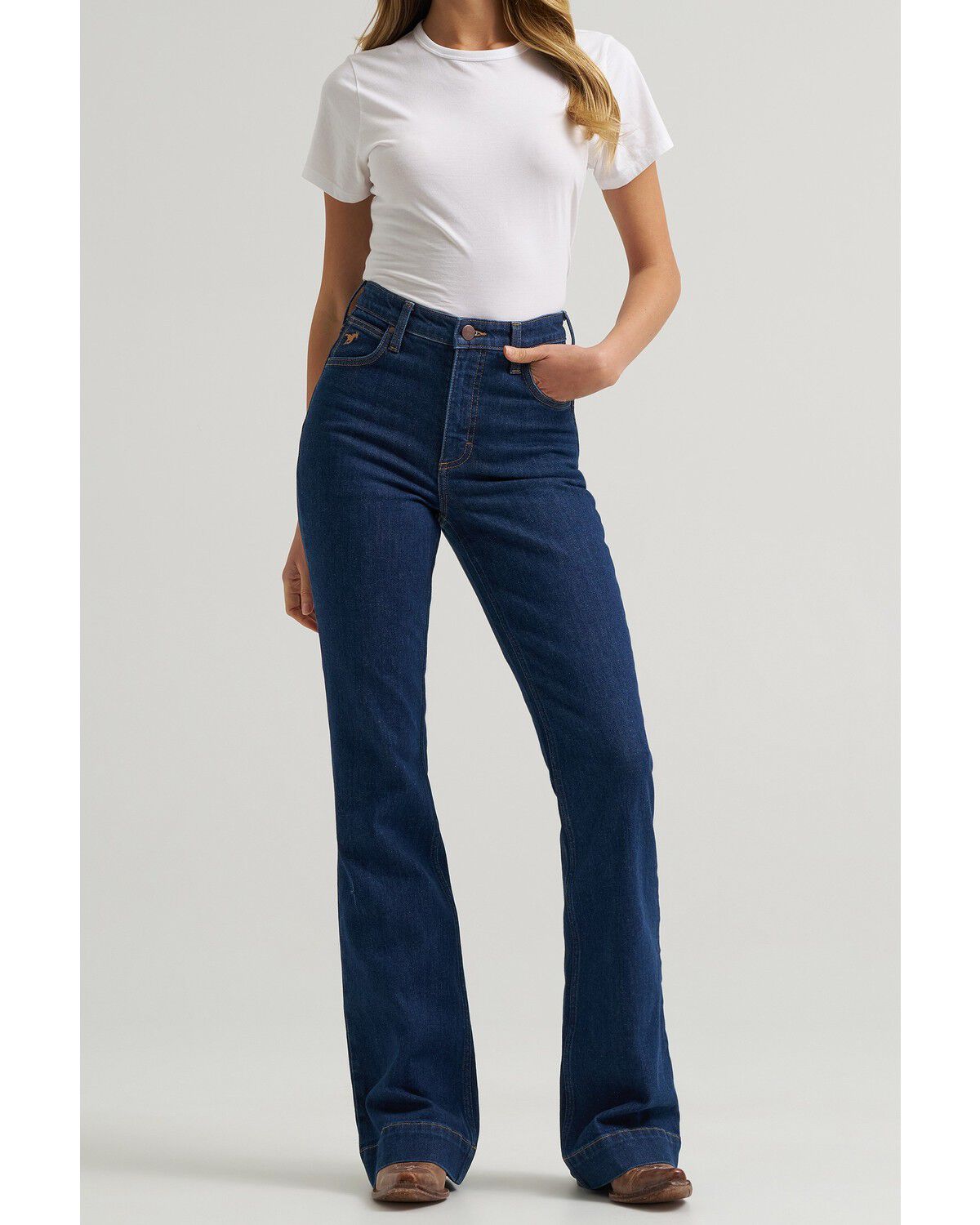 Women's Wrangler Emerie Dark Wash High Rise Bell Trouser Stretch Denim