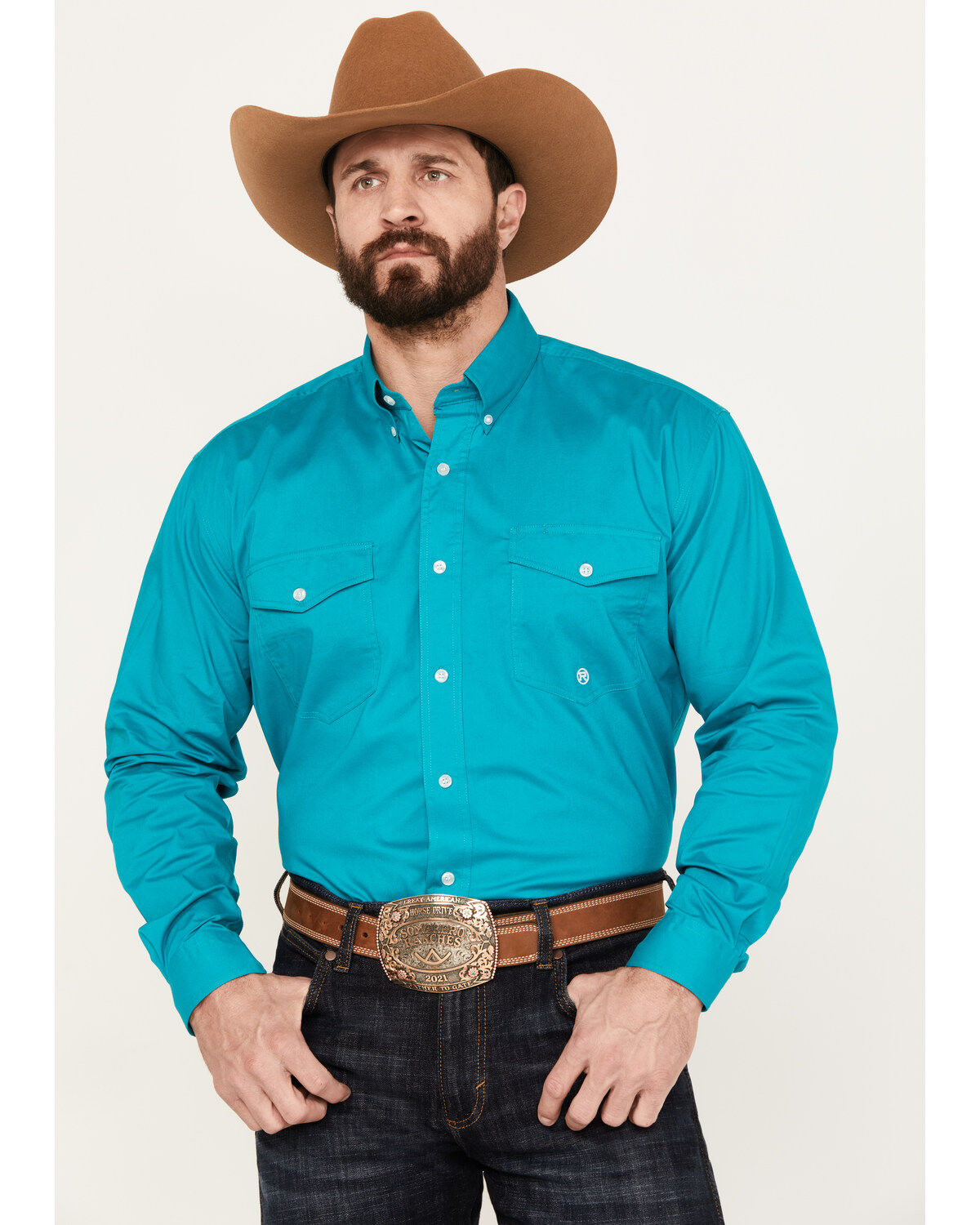 Men's Roper Amarillo Solid Long Sleeve Stretch Button Down Western Shi