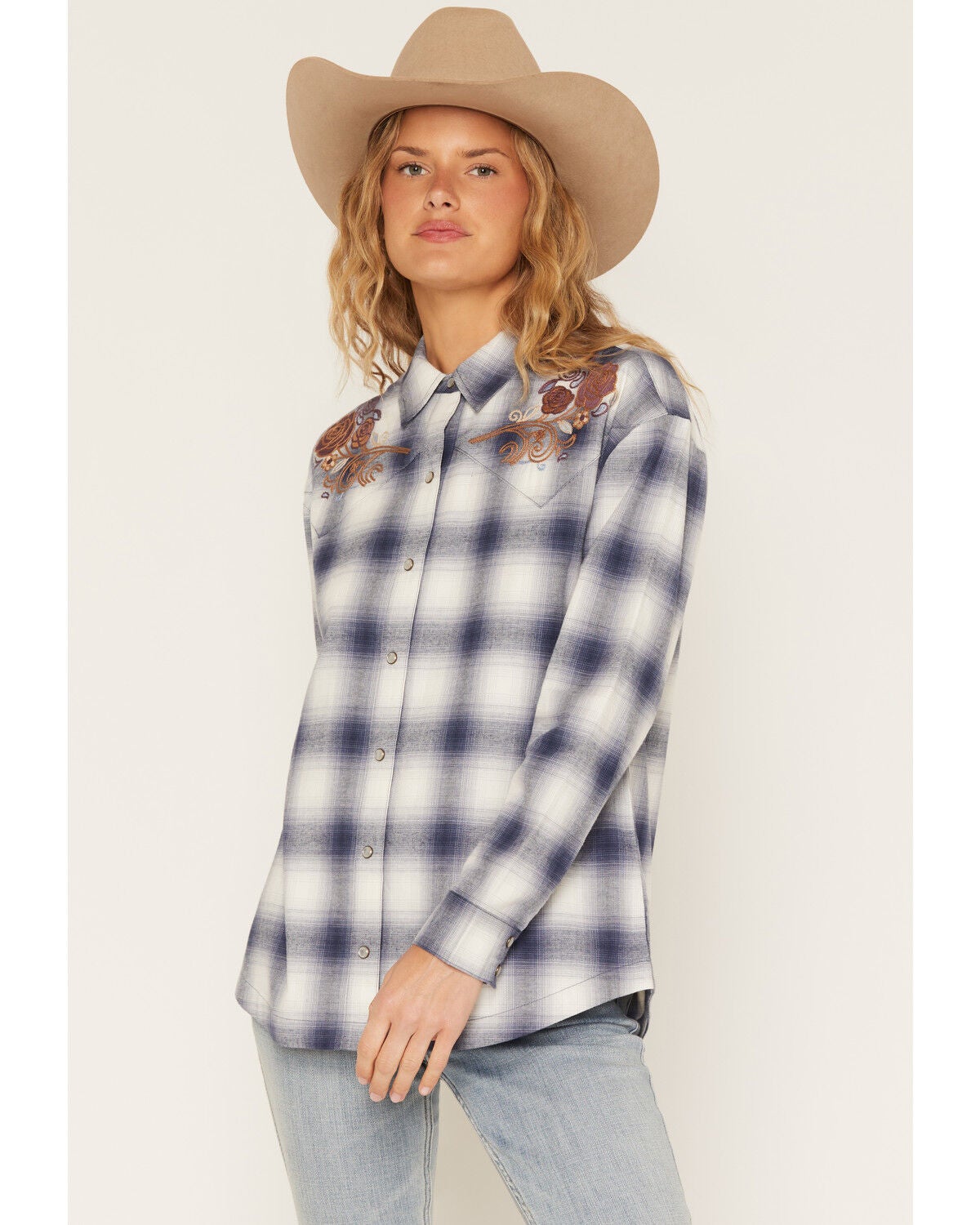 Women's Idyllwind Mara Plaid Print Long Sleeve Pearl Snap Oversized Sh