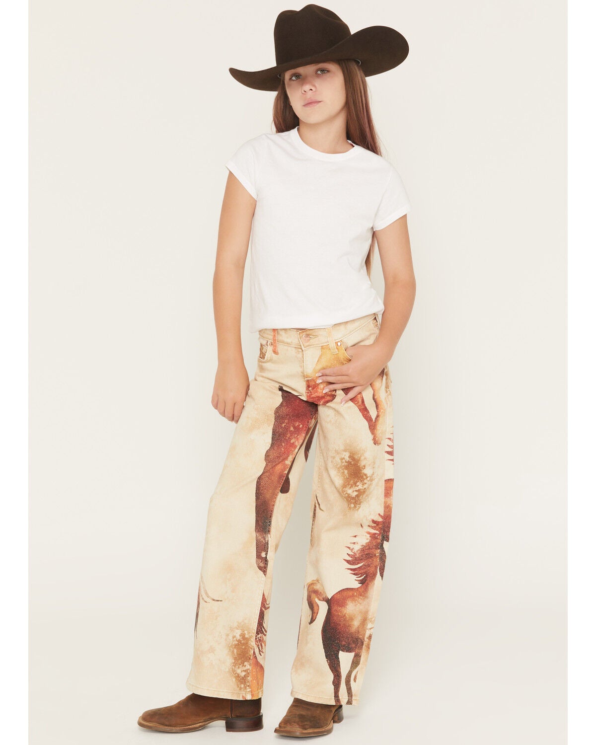 Girls' Wrangler X Lainey Wilson Horse Print Wide Leg Stretch Denim Jea