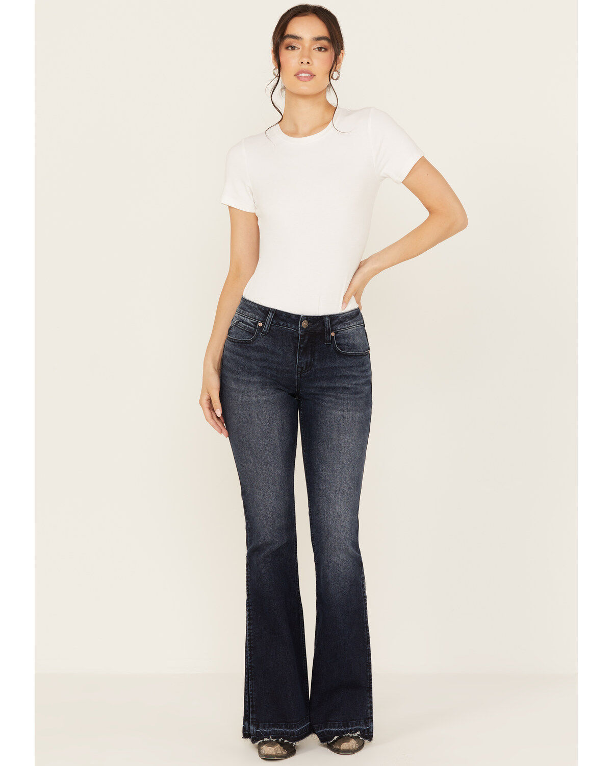 Women's Shyanne Foxtail Mid Rise Relaxed Hem Stretch Bootcut Jeans