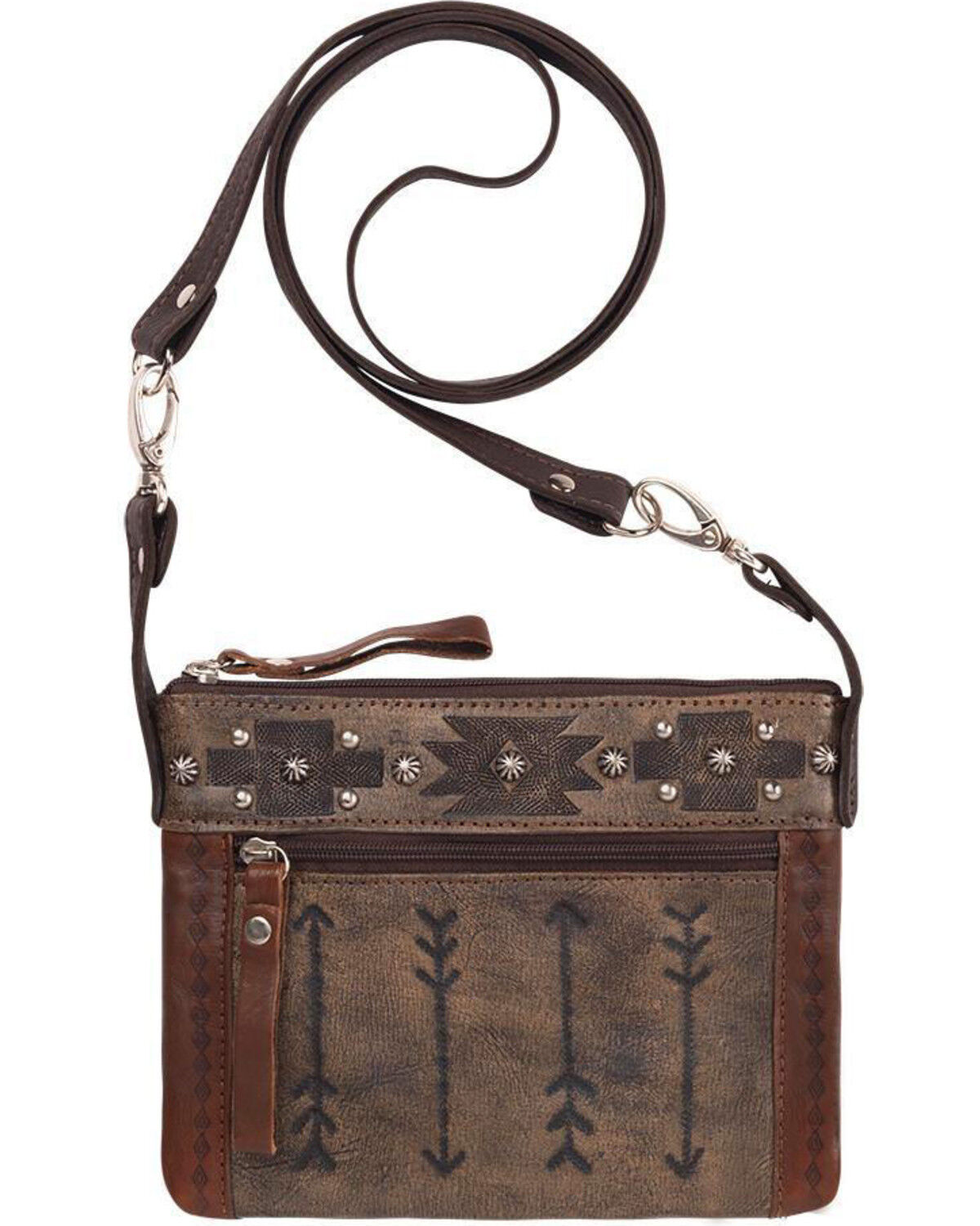 Women's American West Brown Southwestern Arrow Trail Rider Crossbody B