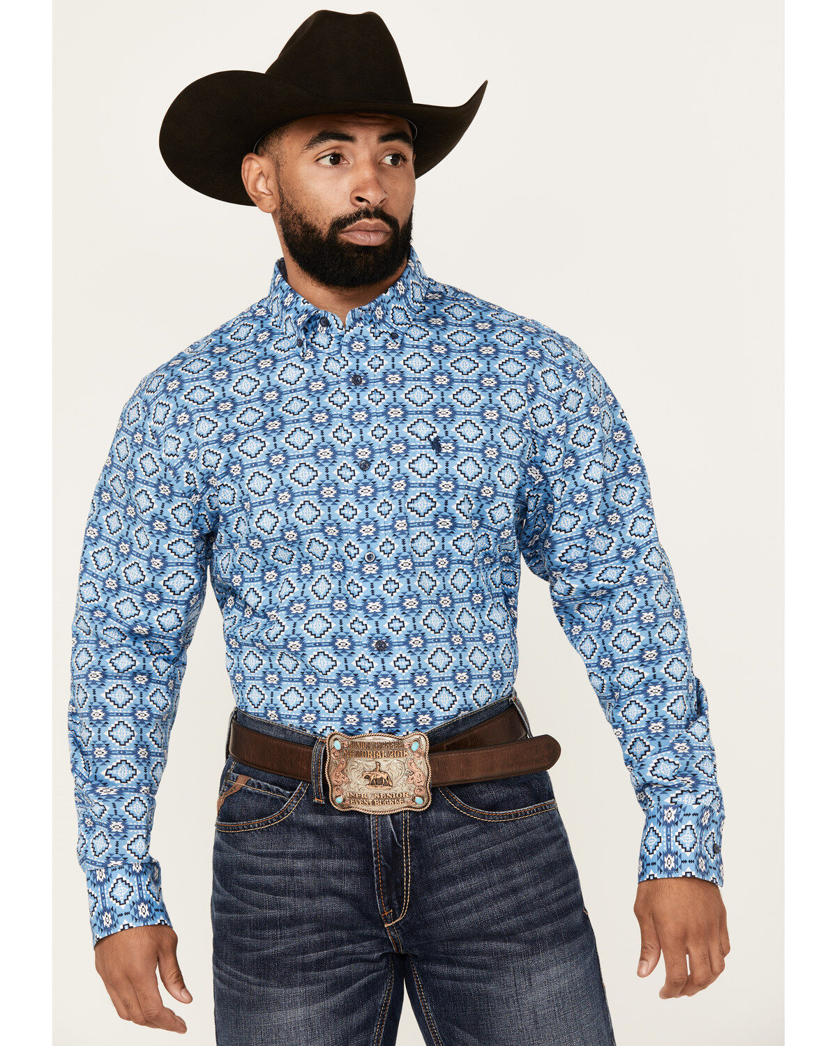 Men's Rodeo Clothing Southwestern Print Long Sleeve Button-Down Wester