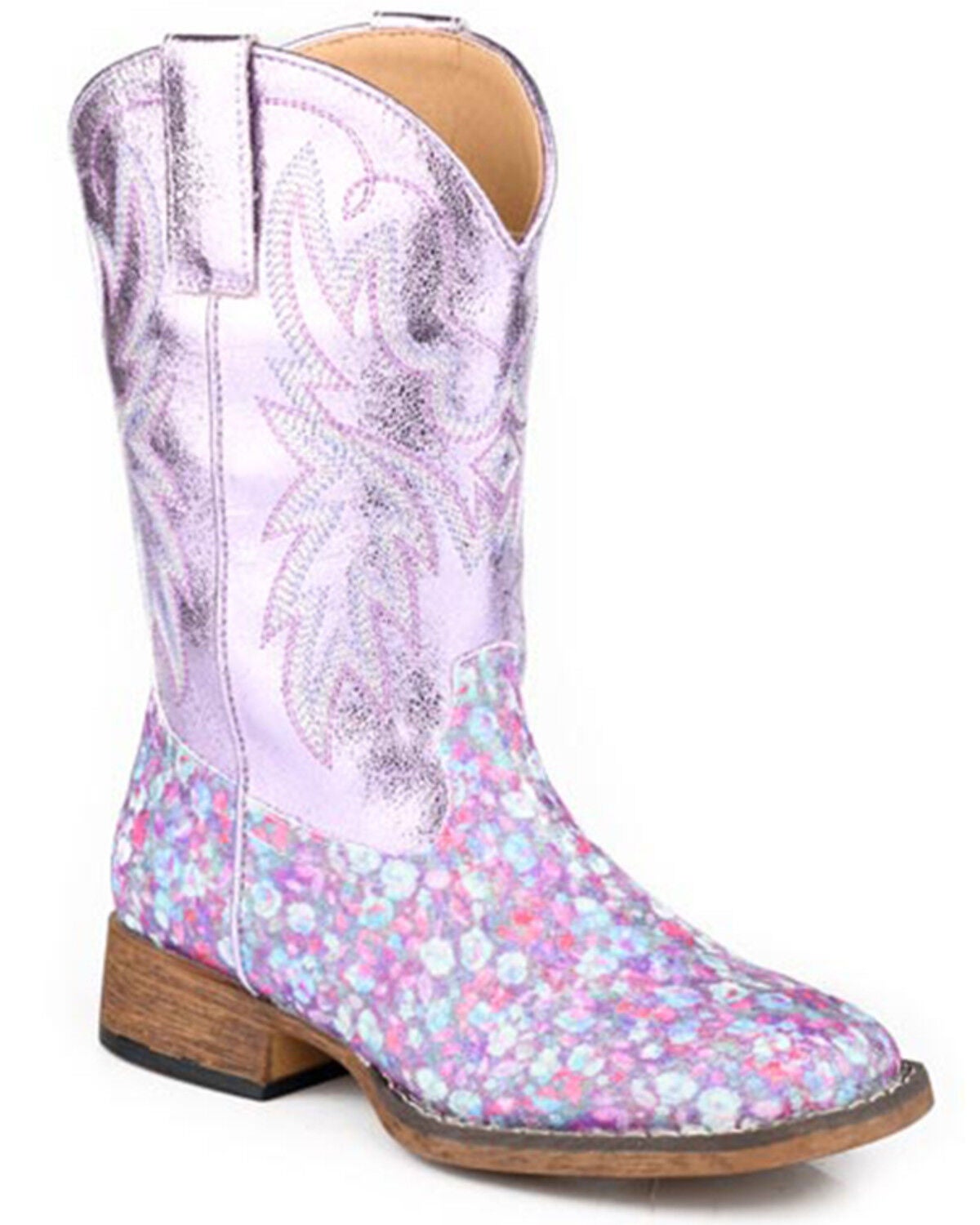 Girls' Roper Glitter Bloom Western Boots - Broad Square Toe